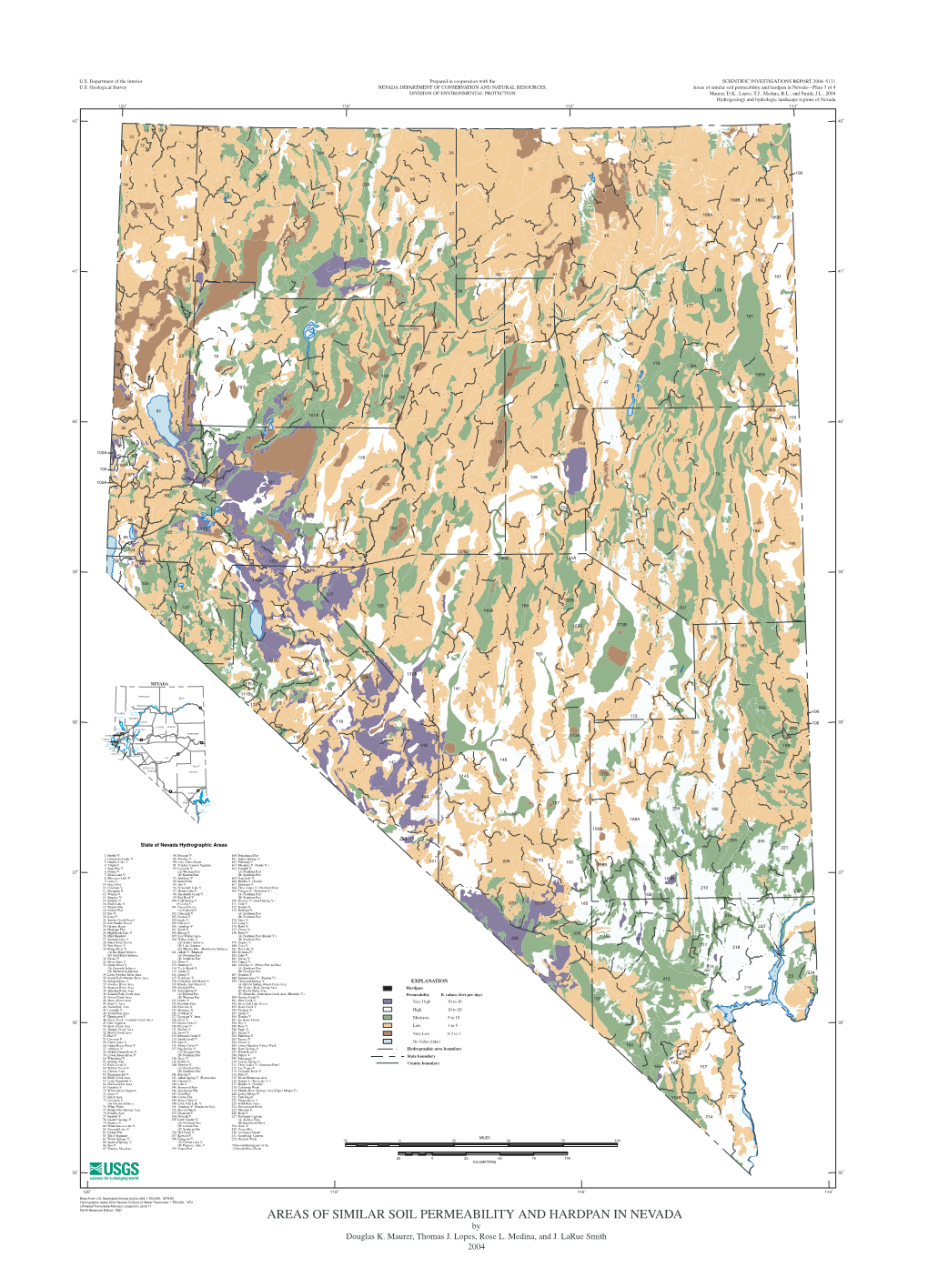 Areas of Similar Soil Permeability and Hardpan in Nevada