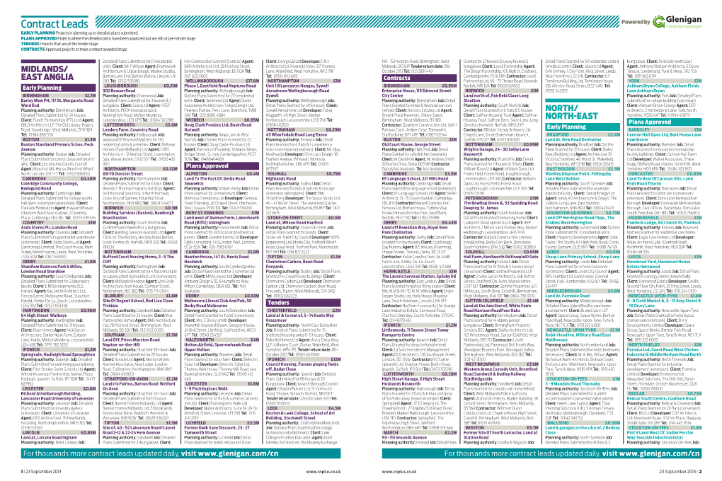 Contract Leads Powered by EARLY PLANNING Projects in Planning up to Detailed Plans Submitted