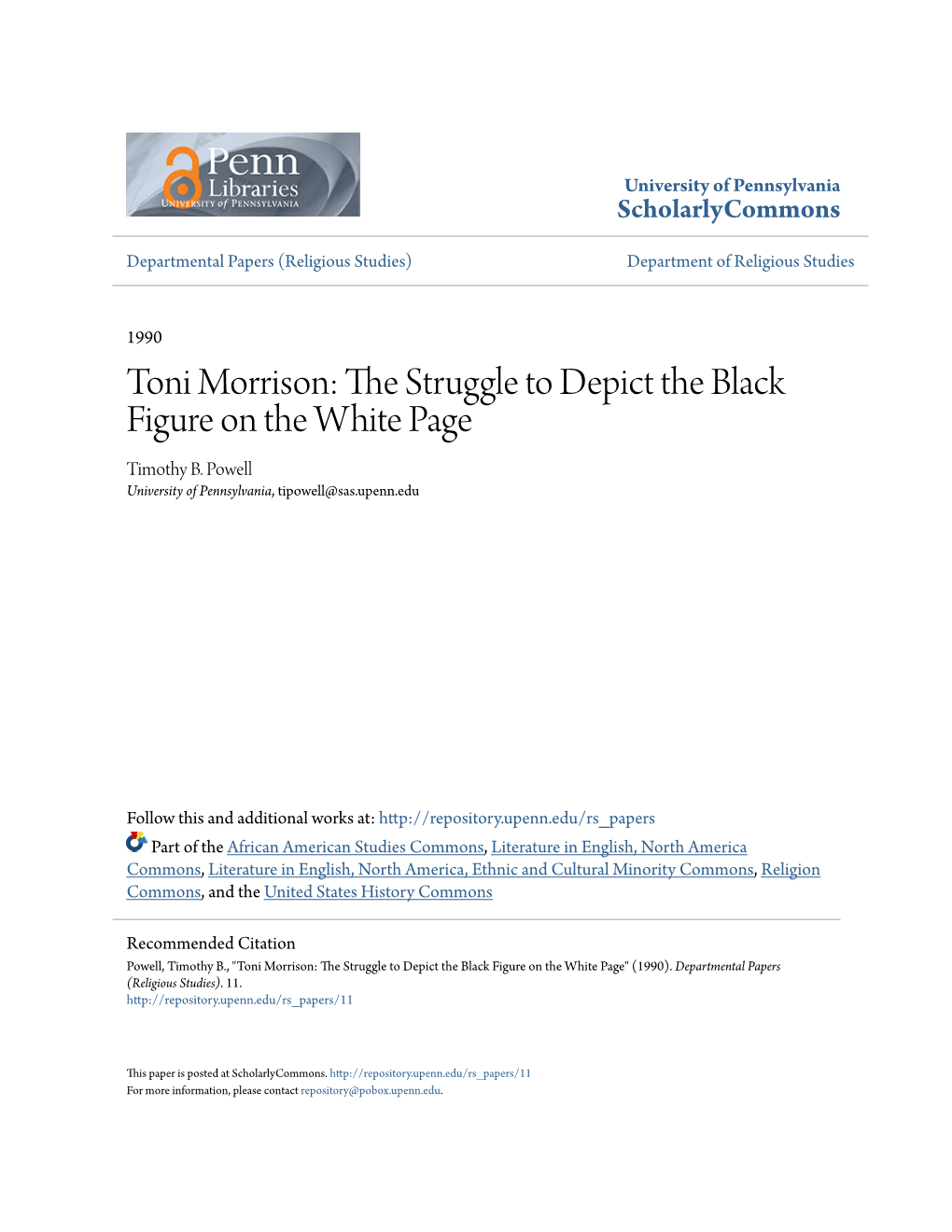 Toni Morrison: the Struggle to Depict the Black Figure on the White Page