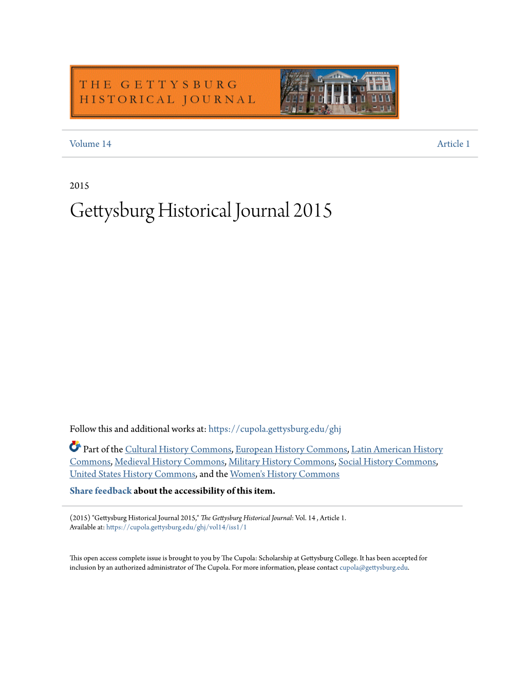 Gettysburg Historical Journal 2015