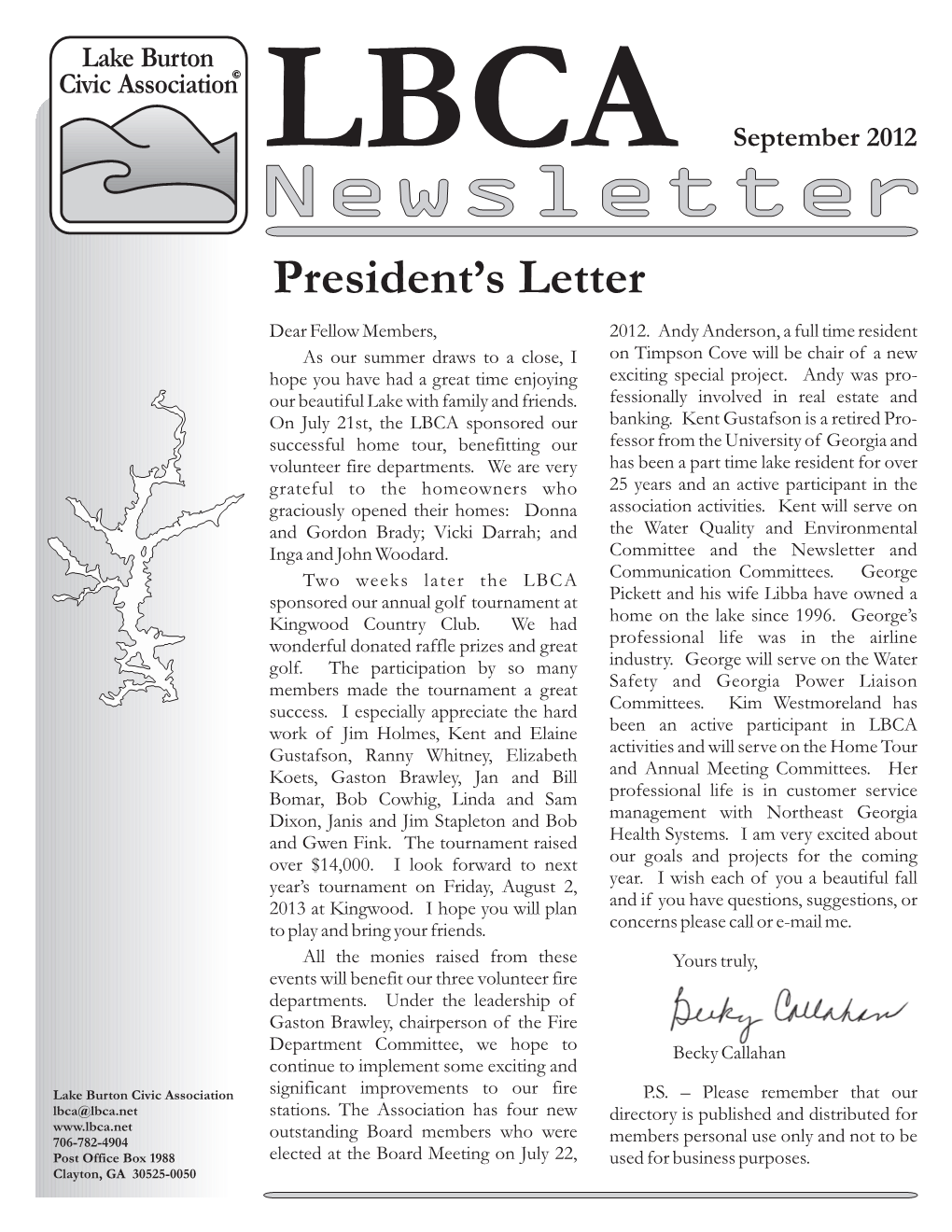 Newsletterlbca September�2012 President’S�Letter Dear Fellow Members, 2012