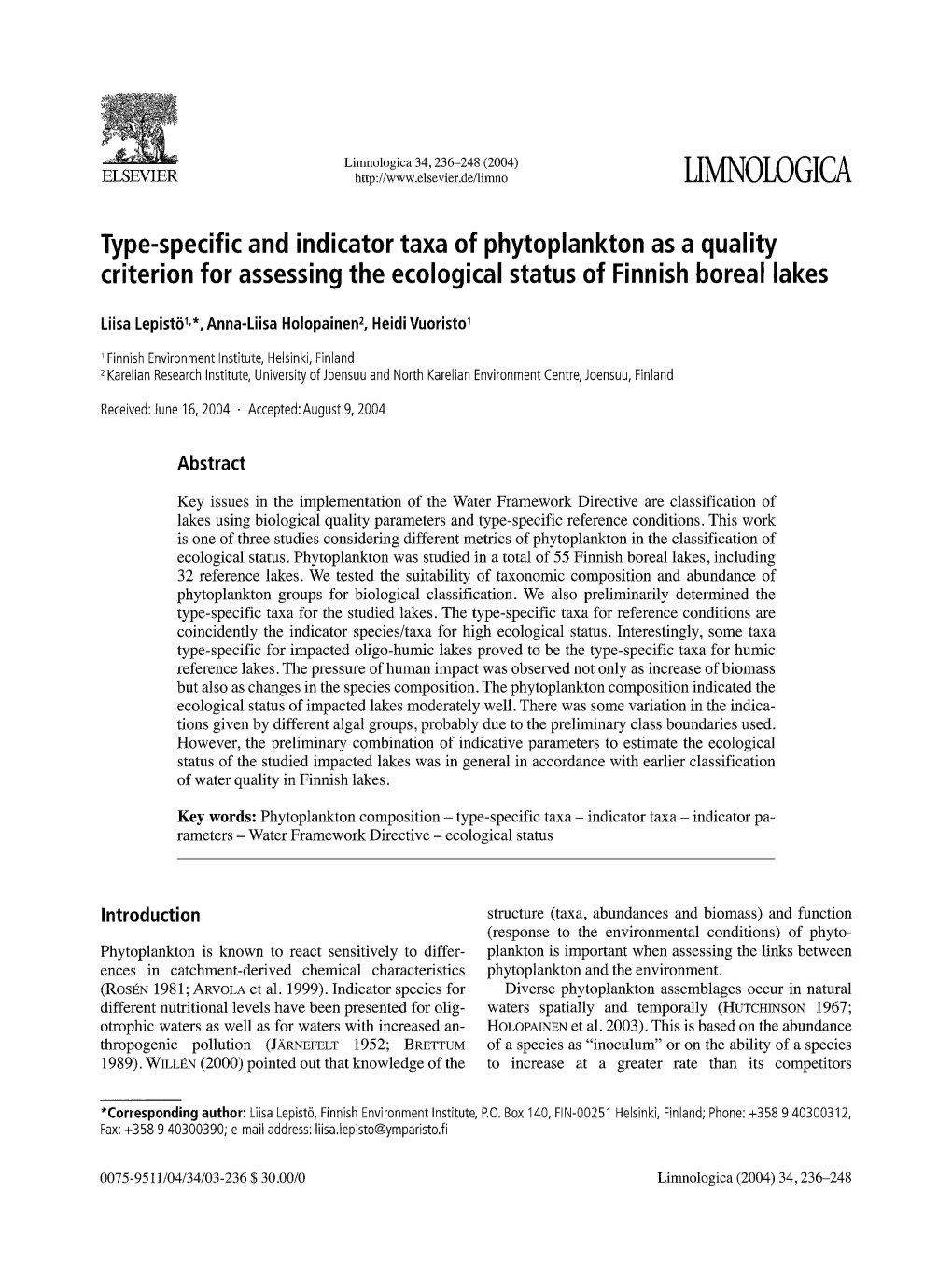 HMNOLOGICA Type-Specific and Indicator Taxa Of