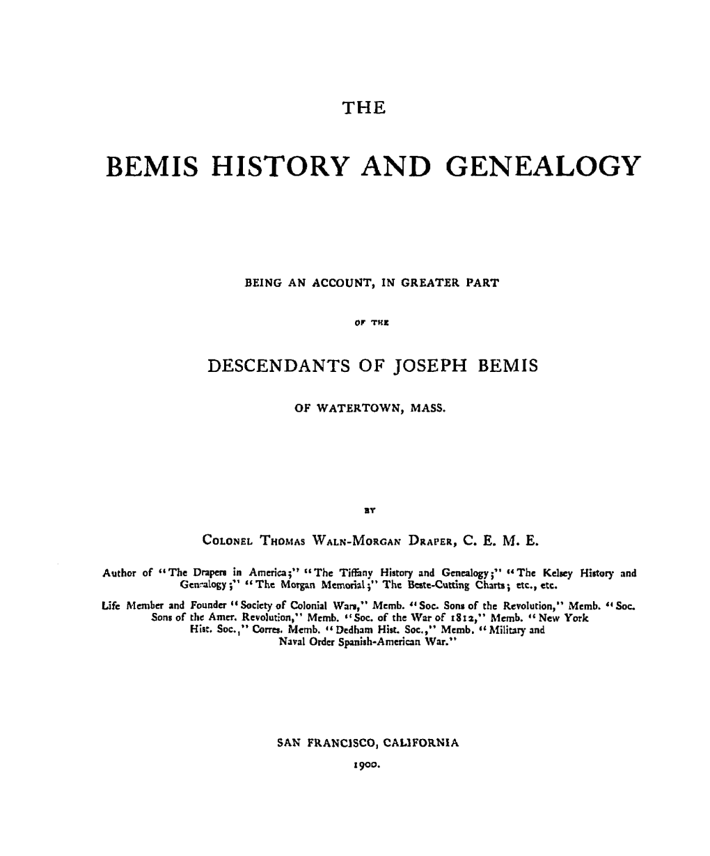 Bemis History and Genealogy