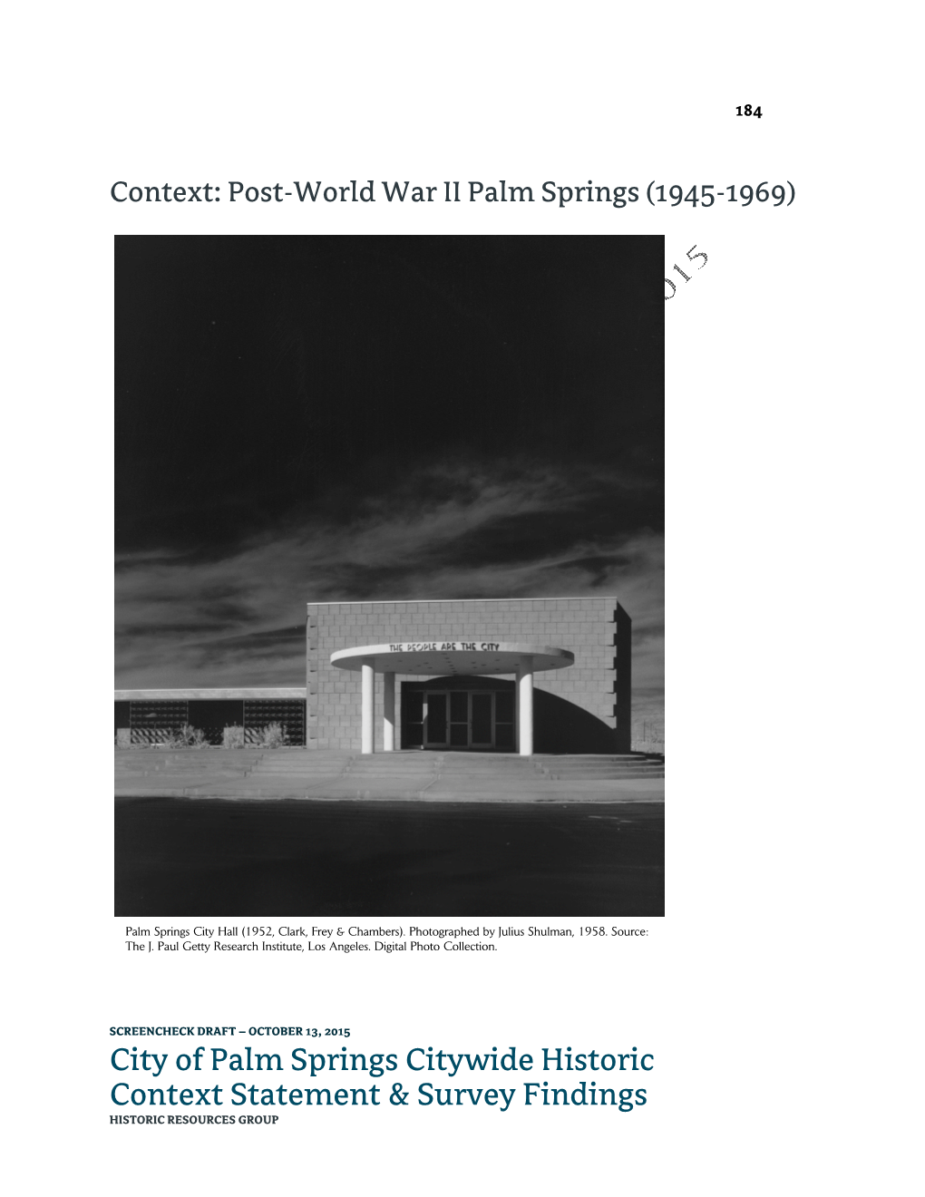 City of Palm Springs Citywide Historic Context Statement & Survey Findings