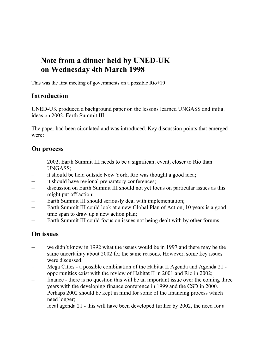 Note from a Dinner Held by UNED-UK