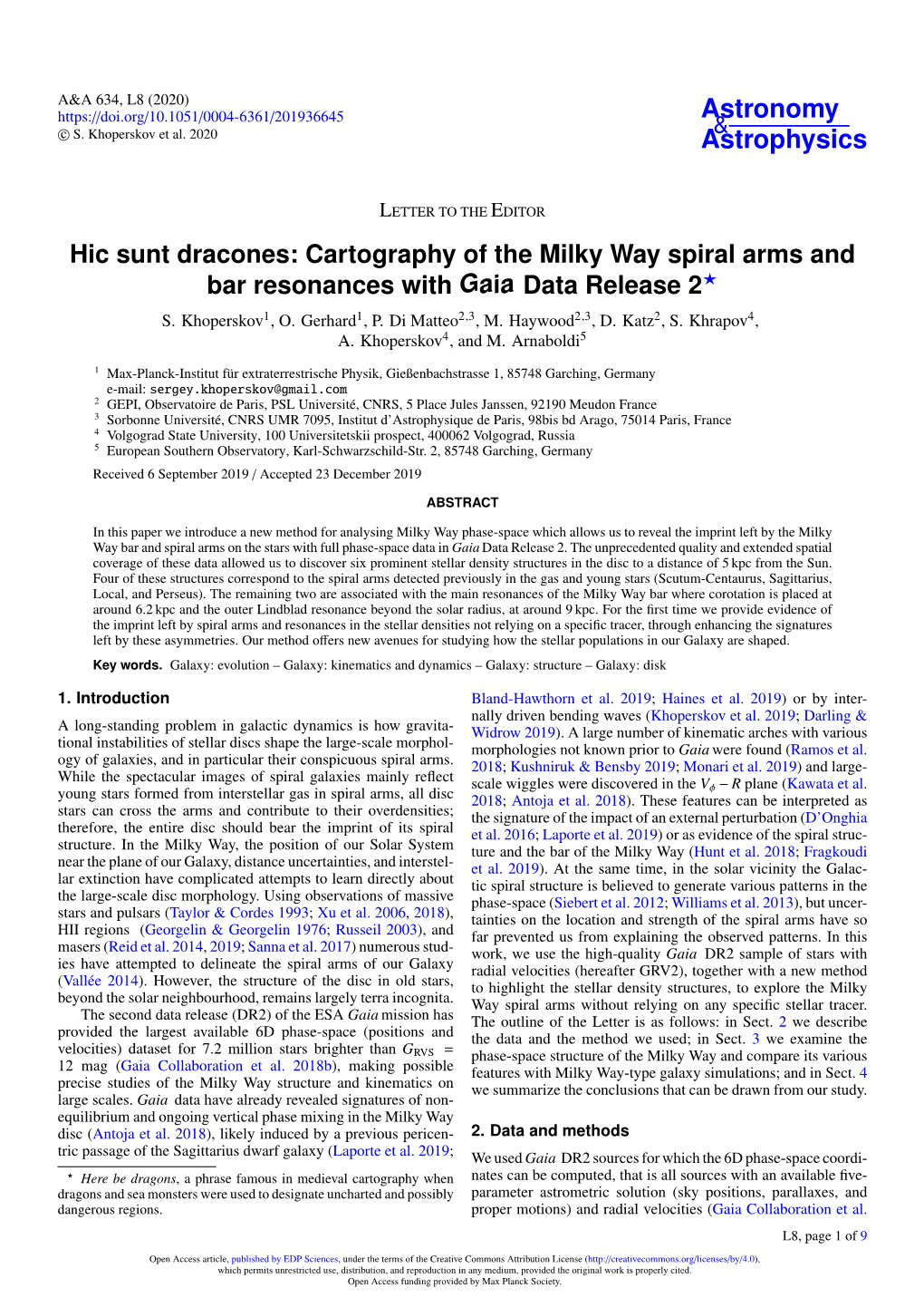 Cartography of the Milky Way Spiral Arms and Bar Resonances with Gaia Data Release 2? S