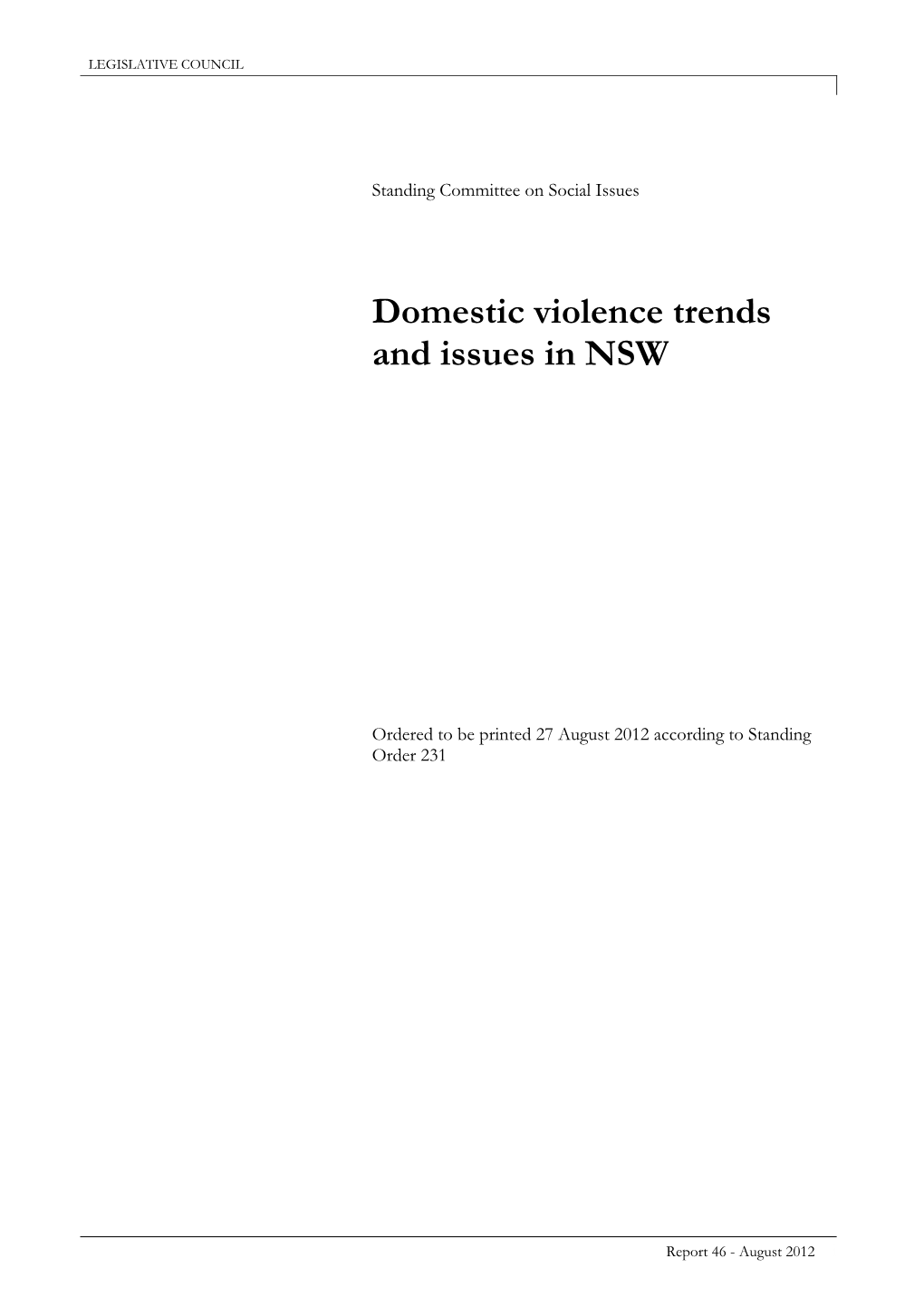 Domestic Violence Trends and Issues in NSW