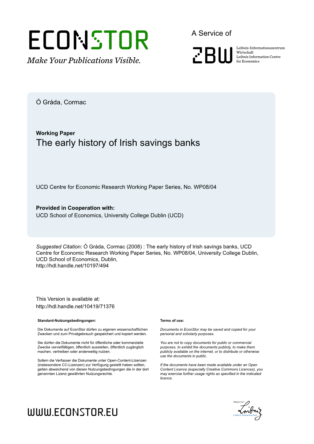 The Early History of Irish Savings Banks