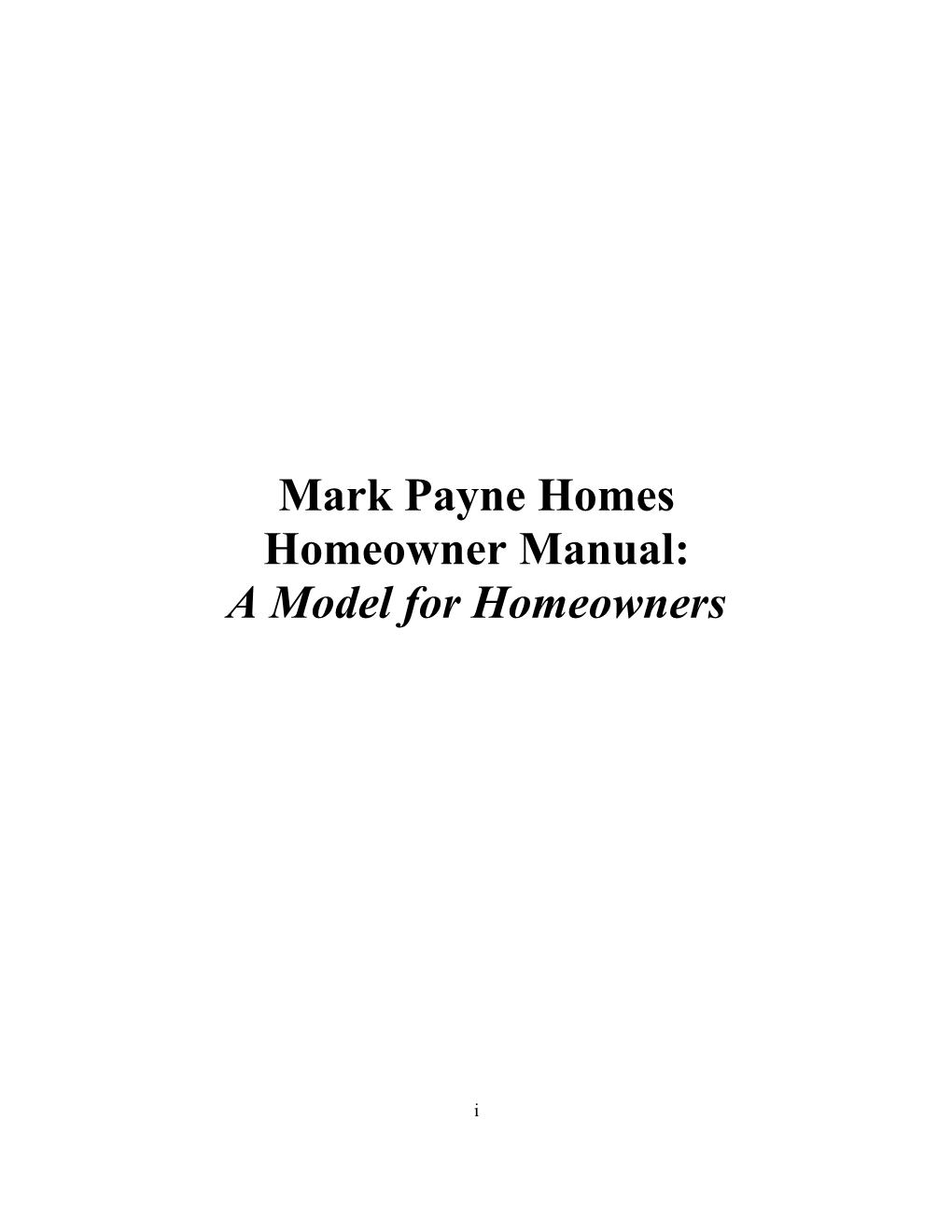 Homeowner Manual