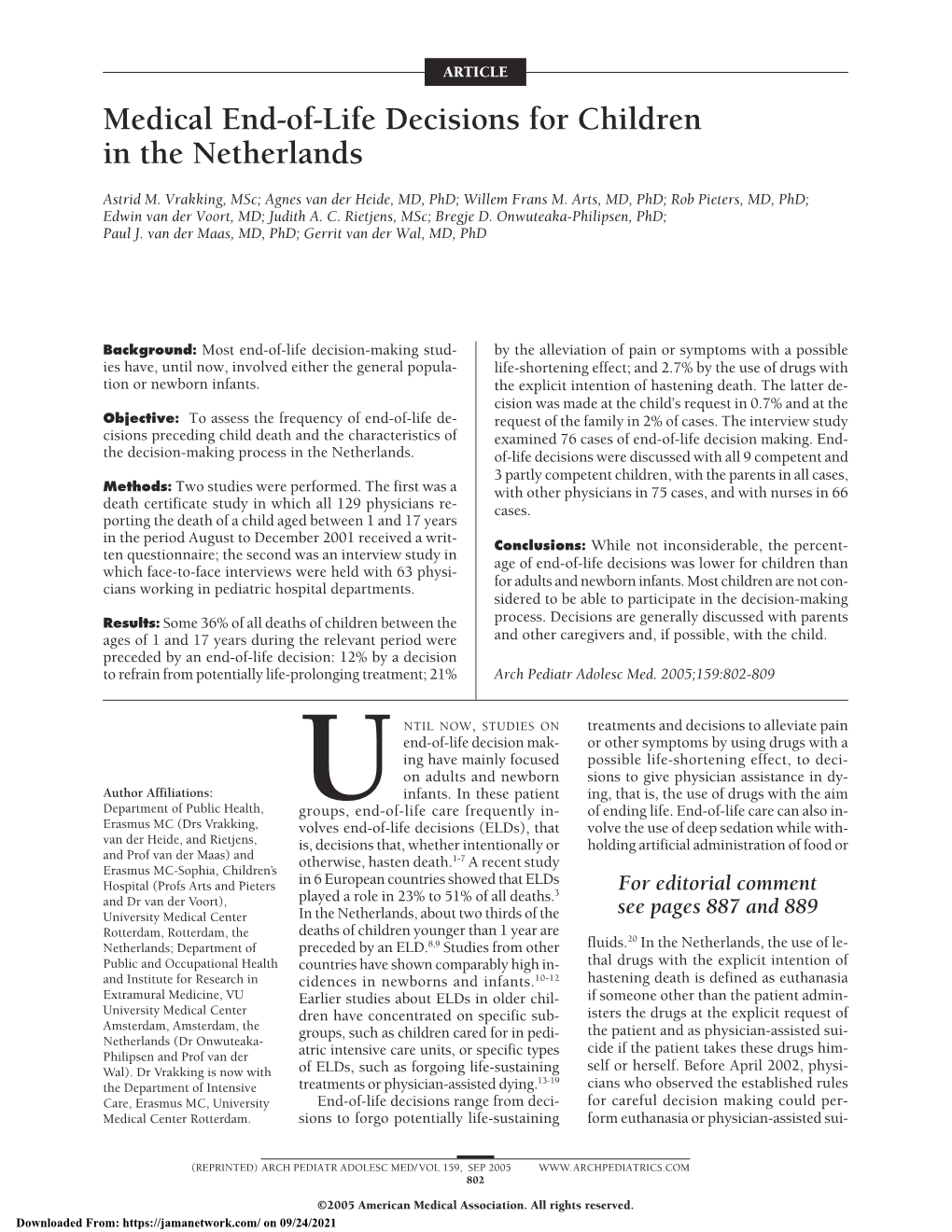 Medical End-Of-Life Decisions for Children in the Netherlands