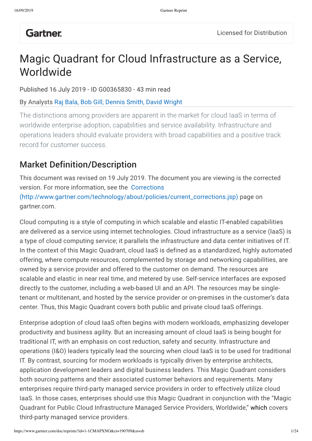 Gartner Magic Quadrant for Cloud Infrastructure As a Service