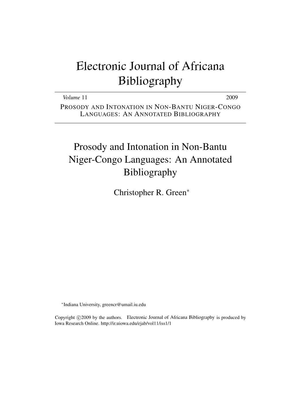 Prosody and Intonation in Non-Bantu Niger-Congo Languages: an Annotated Bibliography