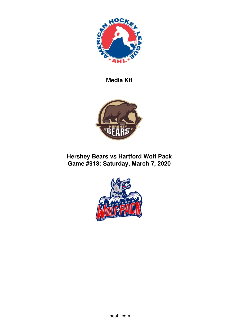Media Kit Hershey Bears Vs Hartford Wolf Pack Game #913