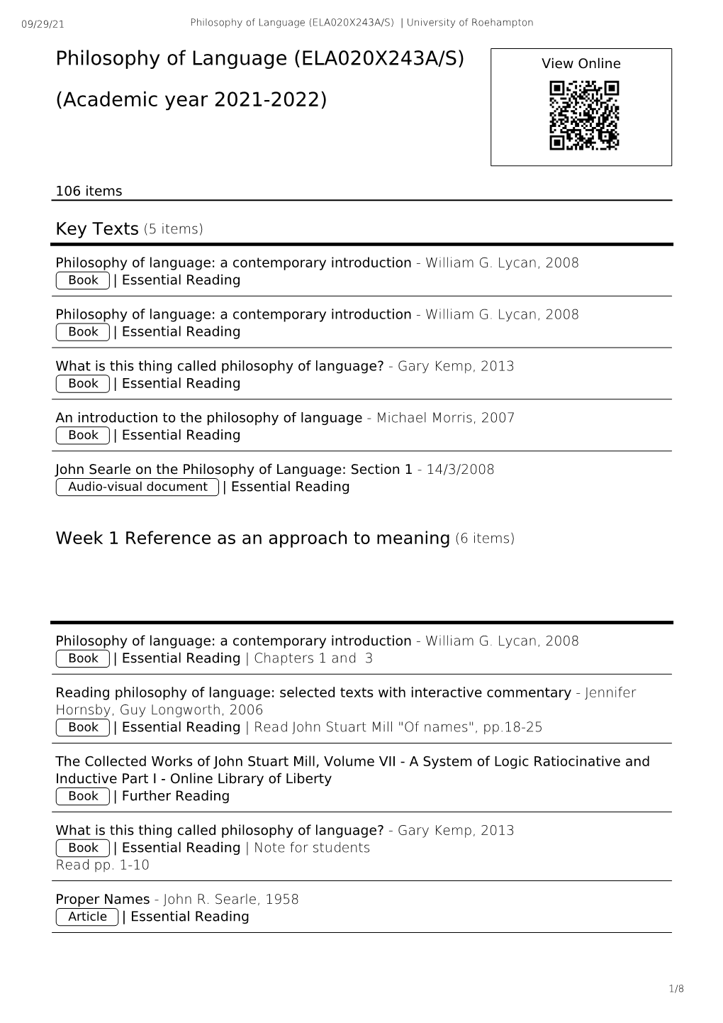 Philosophy of Language (ELA020X243A/S) | University of Roehampton