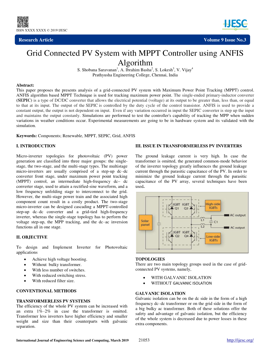 Grid Connected PV System with MPPT Controller Using ANFIS Algorithm S