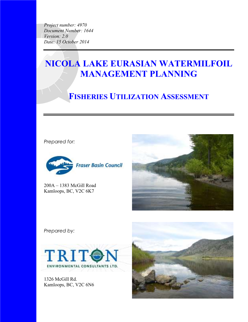 Nicola Lake Eurasian Watermilfoil Management Planning Fisheries