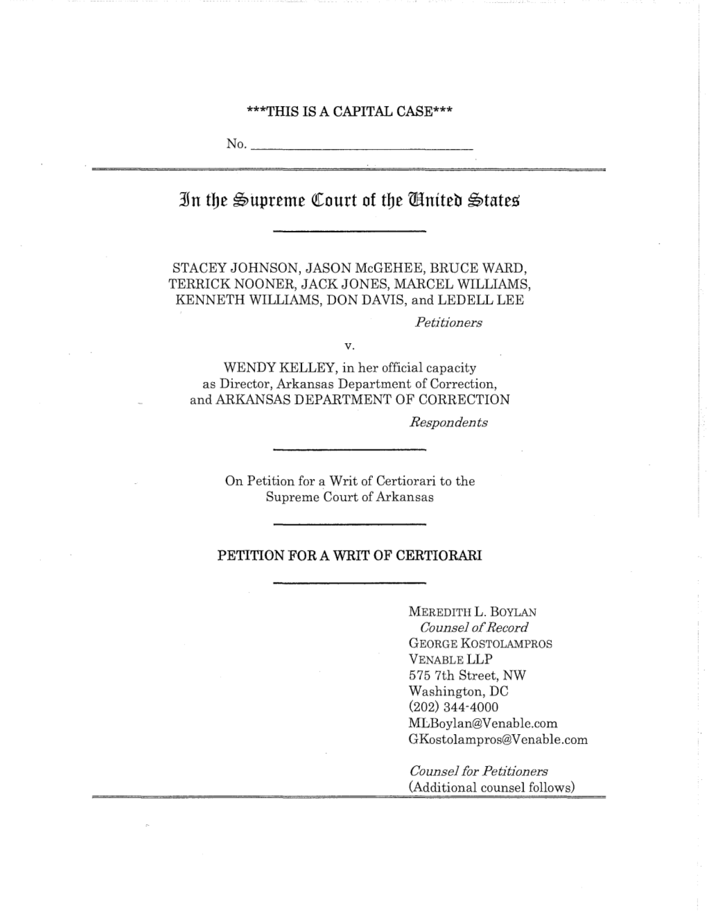 Petition for a Writ of Certiorari to the Supreme Court of Arkansas