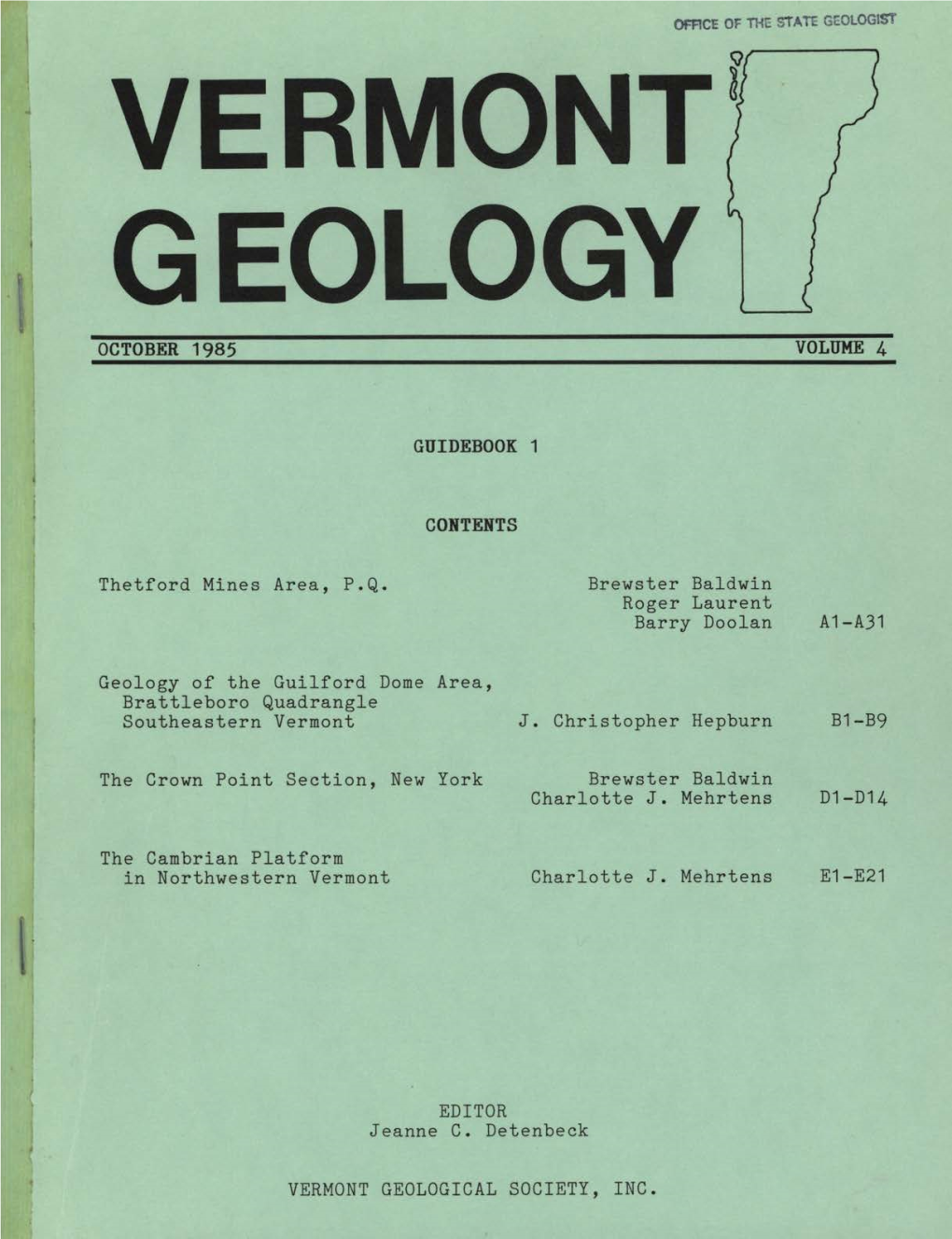 Vermont Geology October 1985 � Volume 4