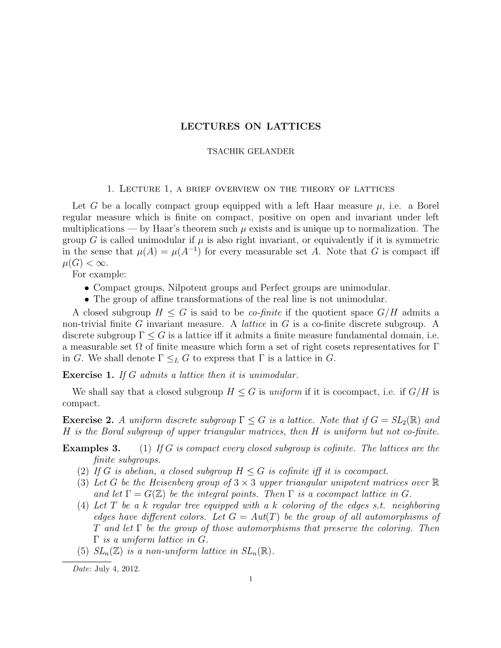 Lectures on Lattices