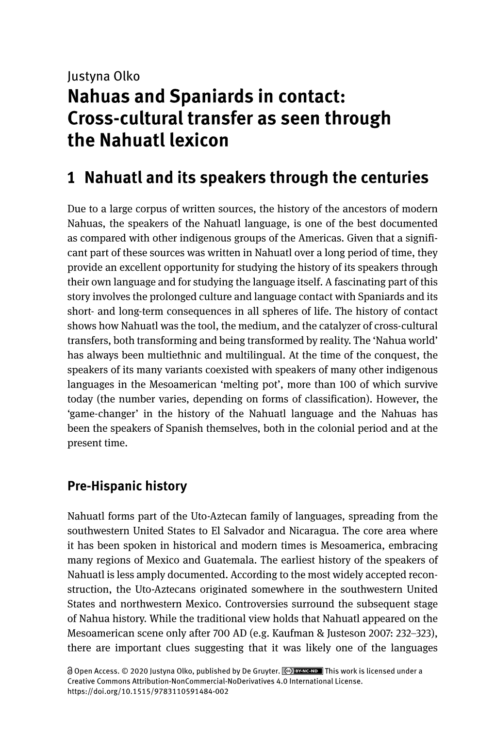 Nahuas and Spaniards in Contact: Cross-Cultural Transfer As Seen Through the Nahuatl Lexicon