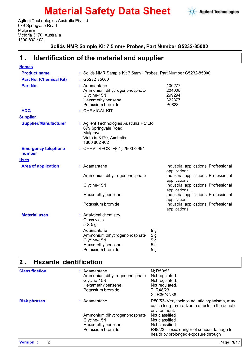 Material Safety Data Sheet