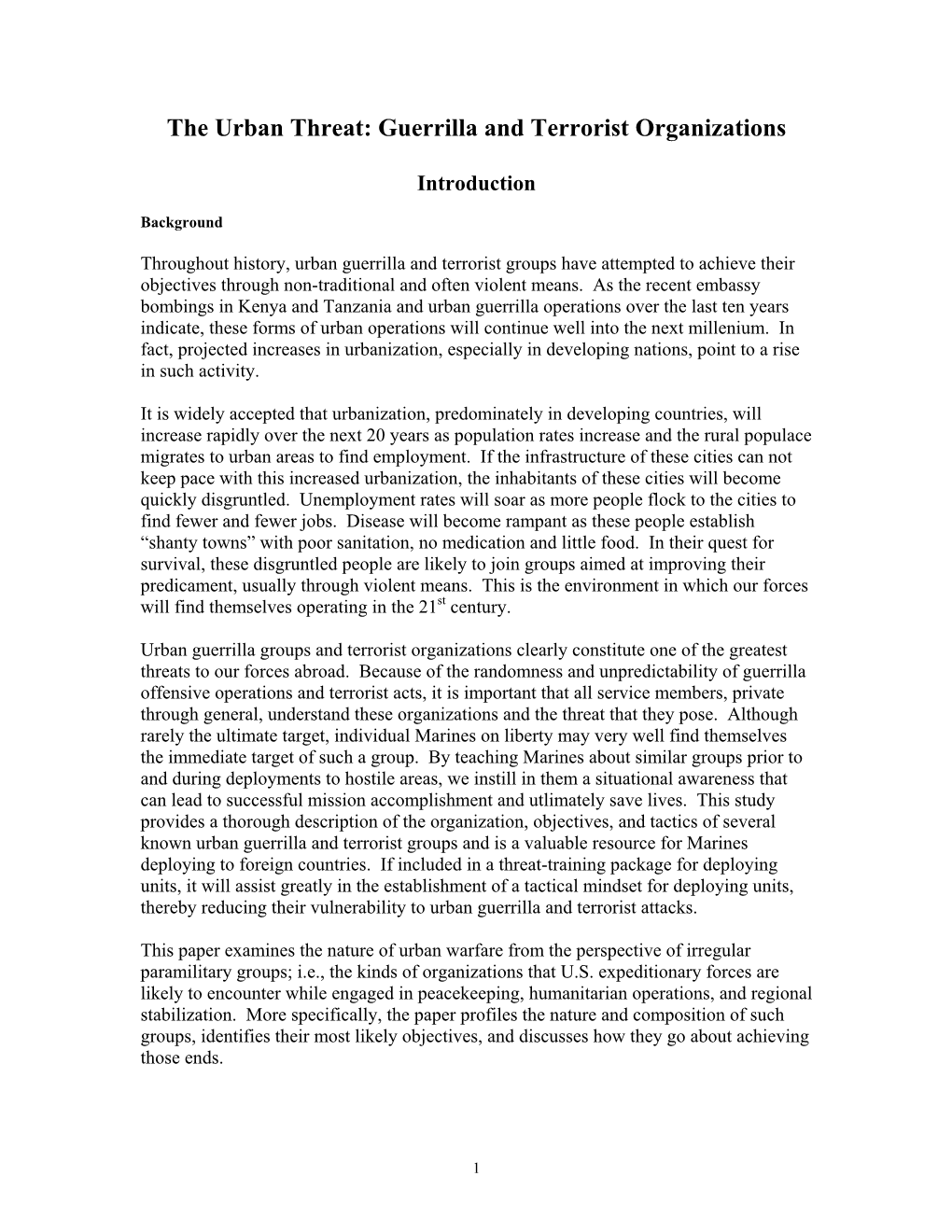 Urban Warfare from the Perspective of Irregular Paramilitary Groups; I.E., the Kinds of Organizations That U.S