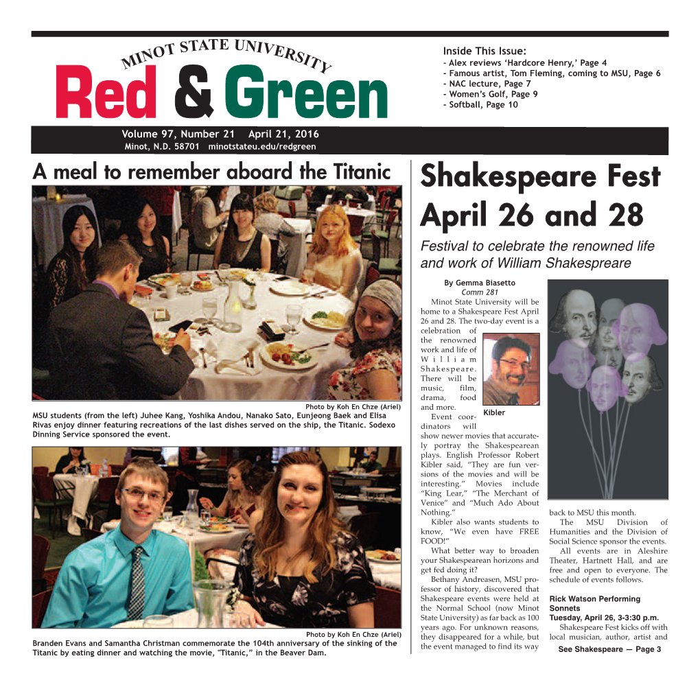 Shakespeare Fest April 26 and 28