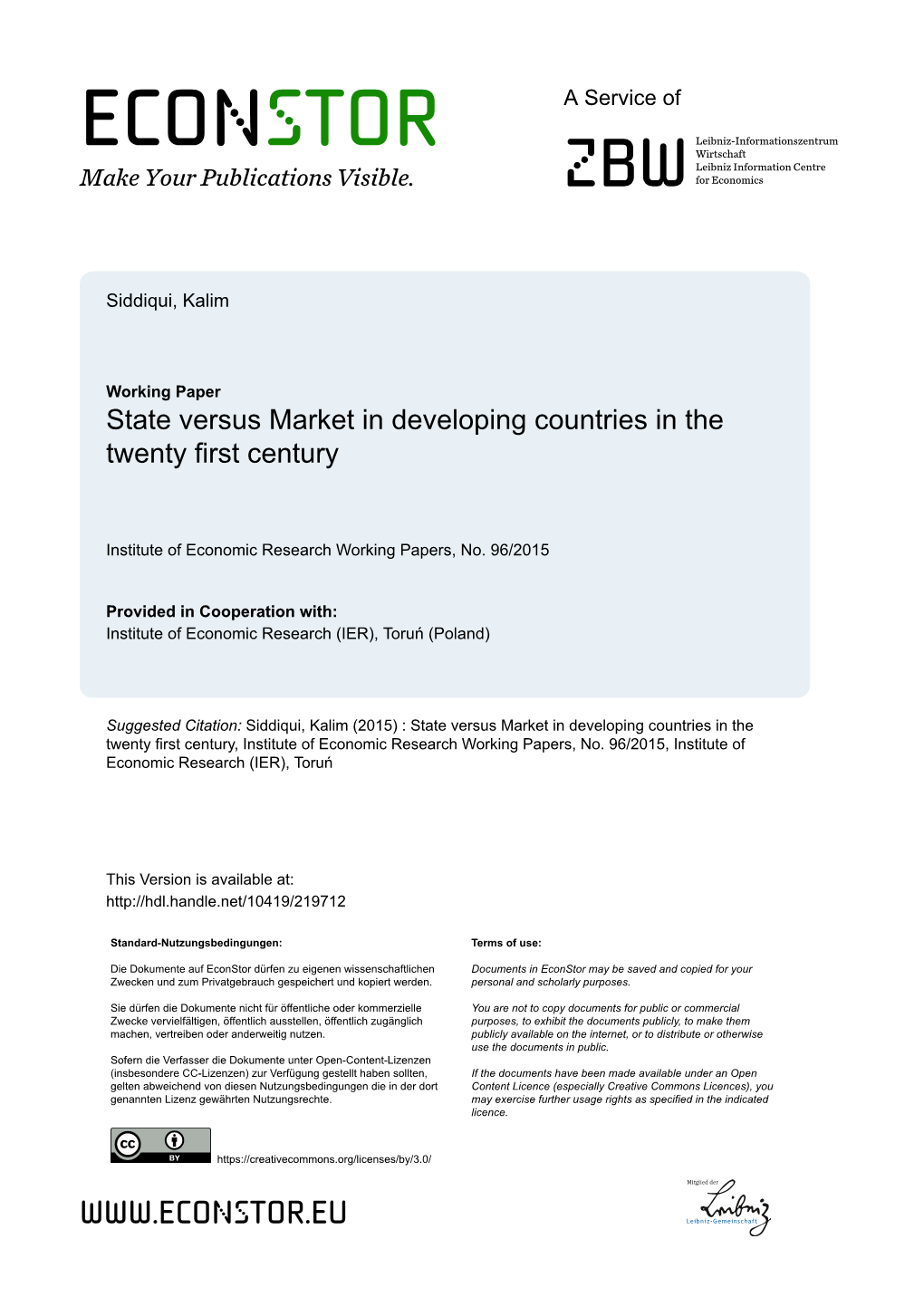 State Versus Market in Developing Countries in the Twenty First Century