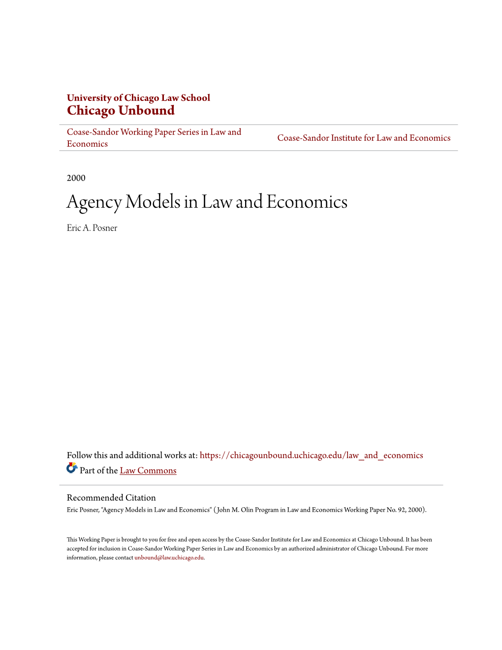 Agency Models in Law and Economics Eric A