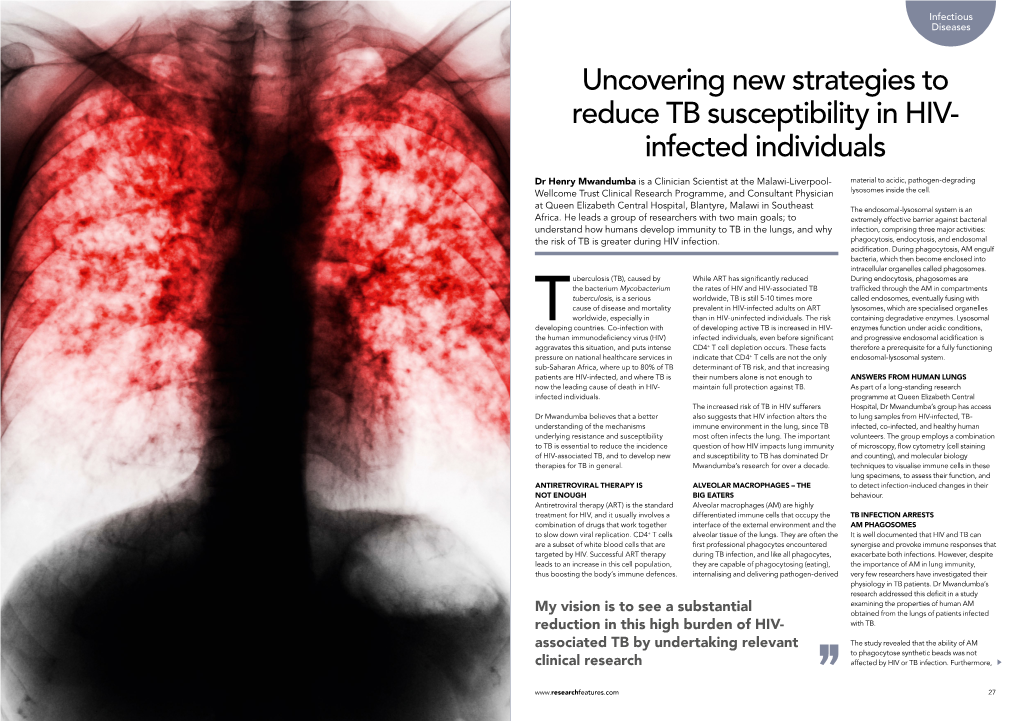 Uncovering New Strategies to Reduce TB Susceptibility in HIV- Infected Individuals