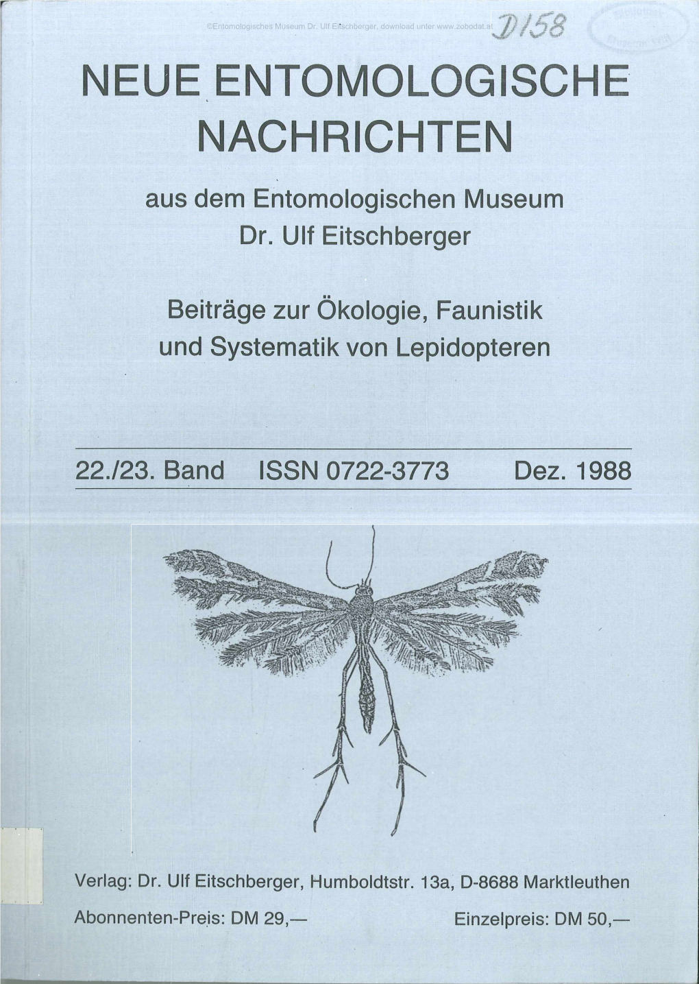 NEUE ENTOMOLOGISCHE NACHRICHTEN Aus Dem Entomologischen Museum Dr