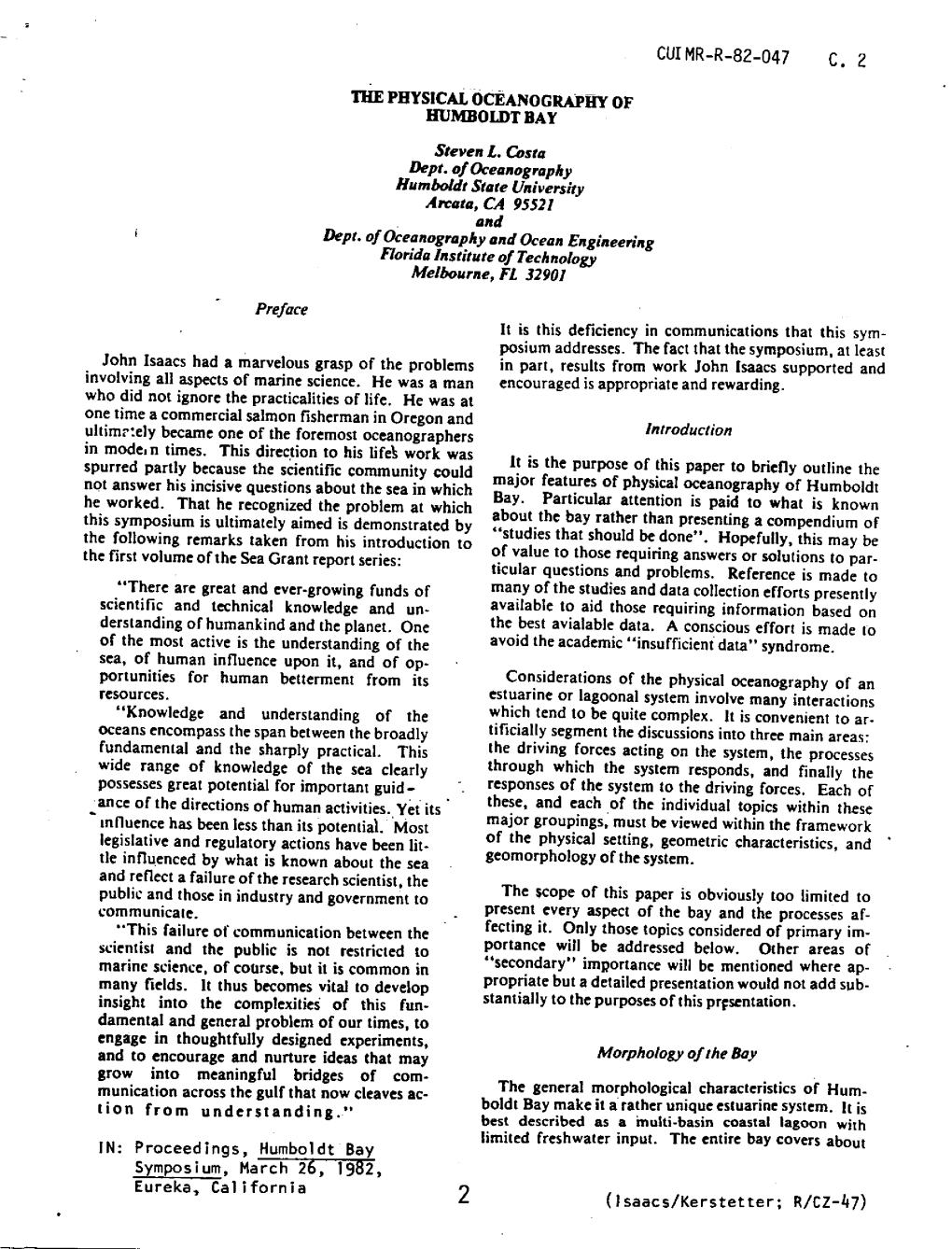 Physical Oceanography of Humboldt