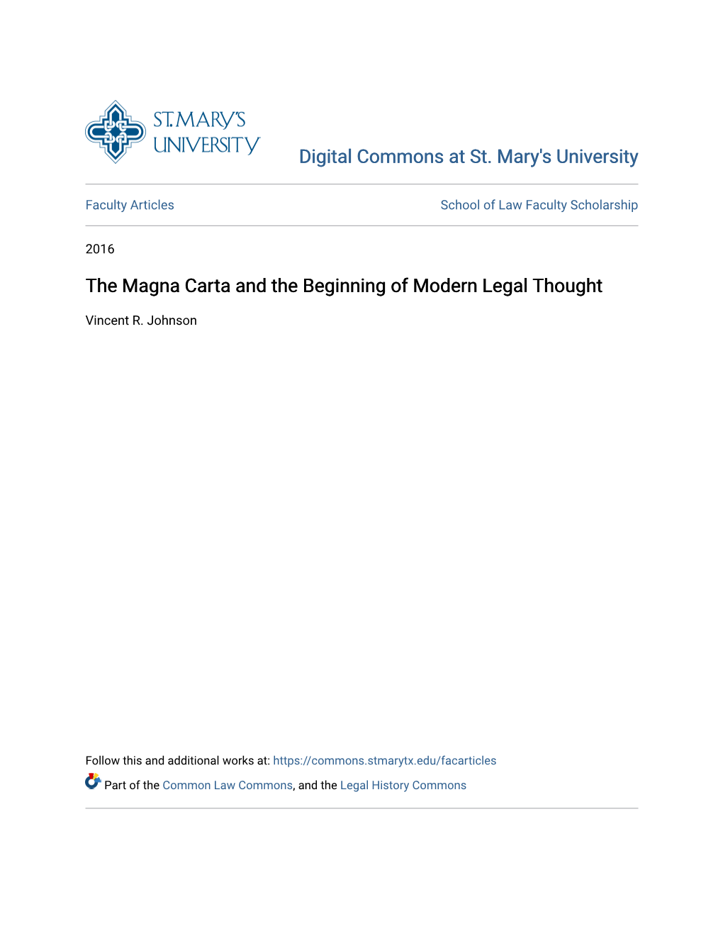 The Magna Carta and the Beginning of Modern Legal Thought