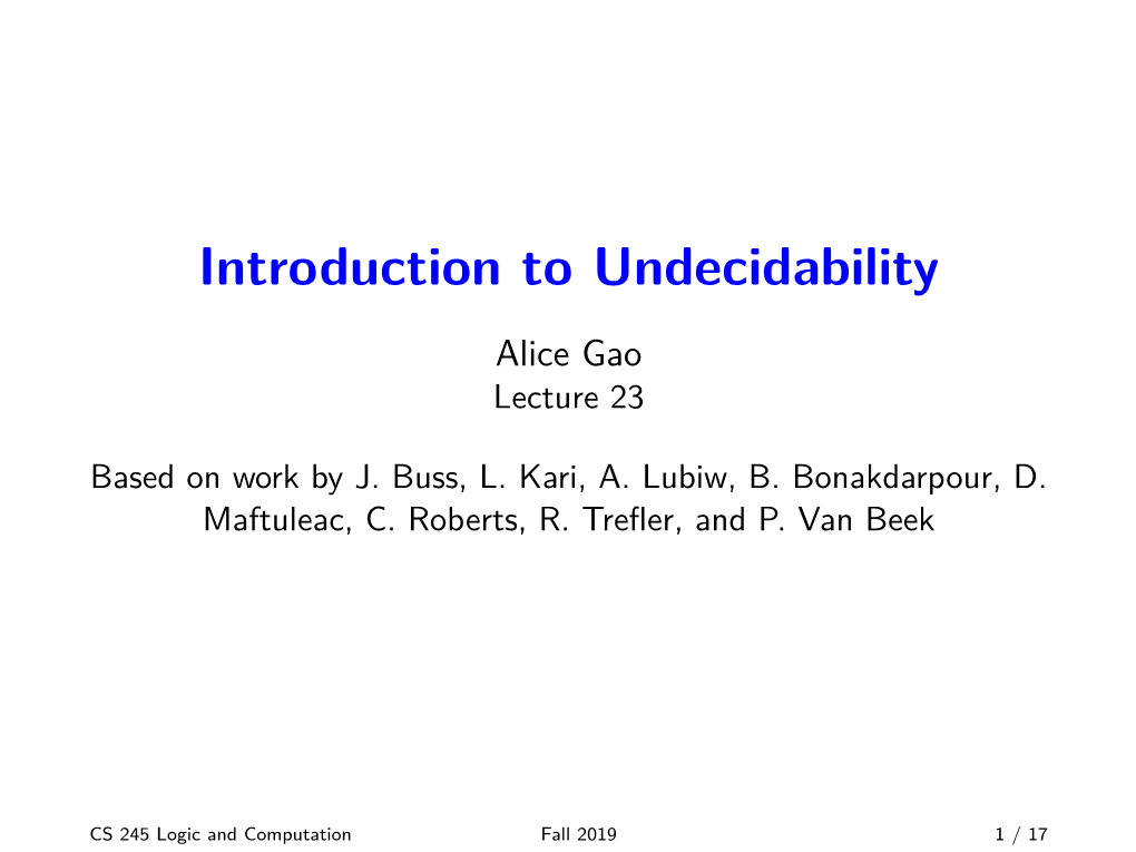 Introduction to Undecidability