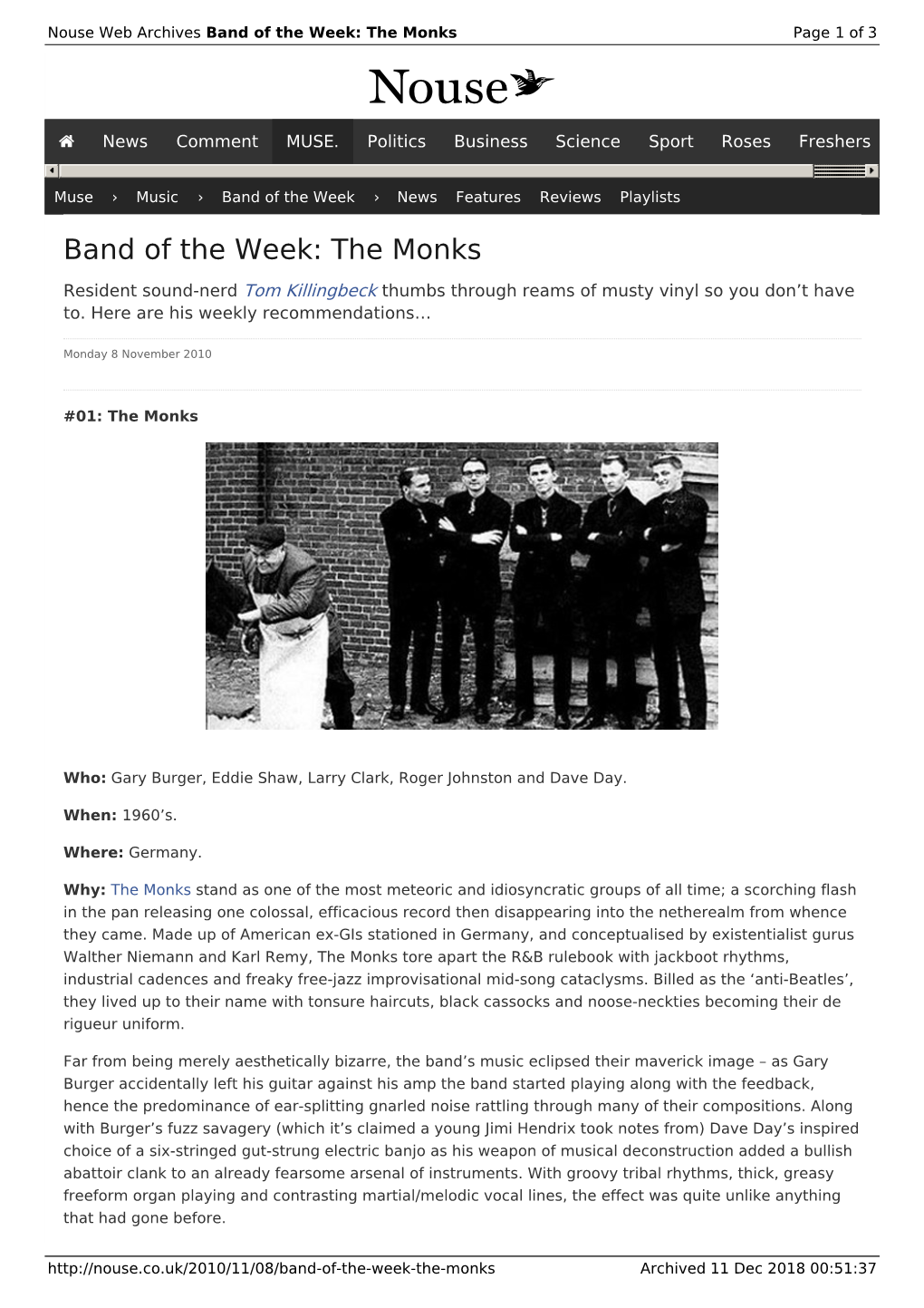 Band of the Week: the Monks | Nouse