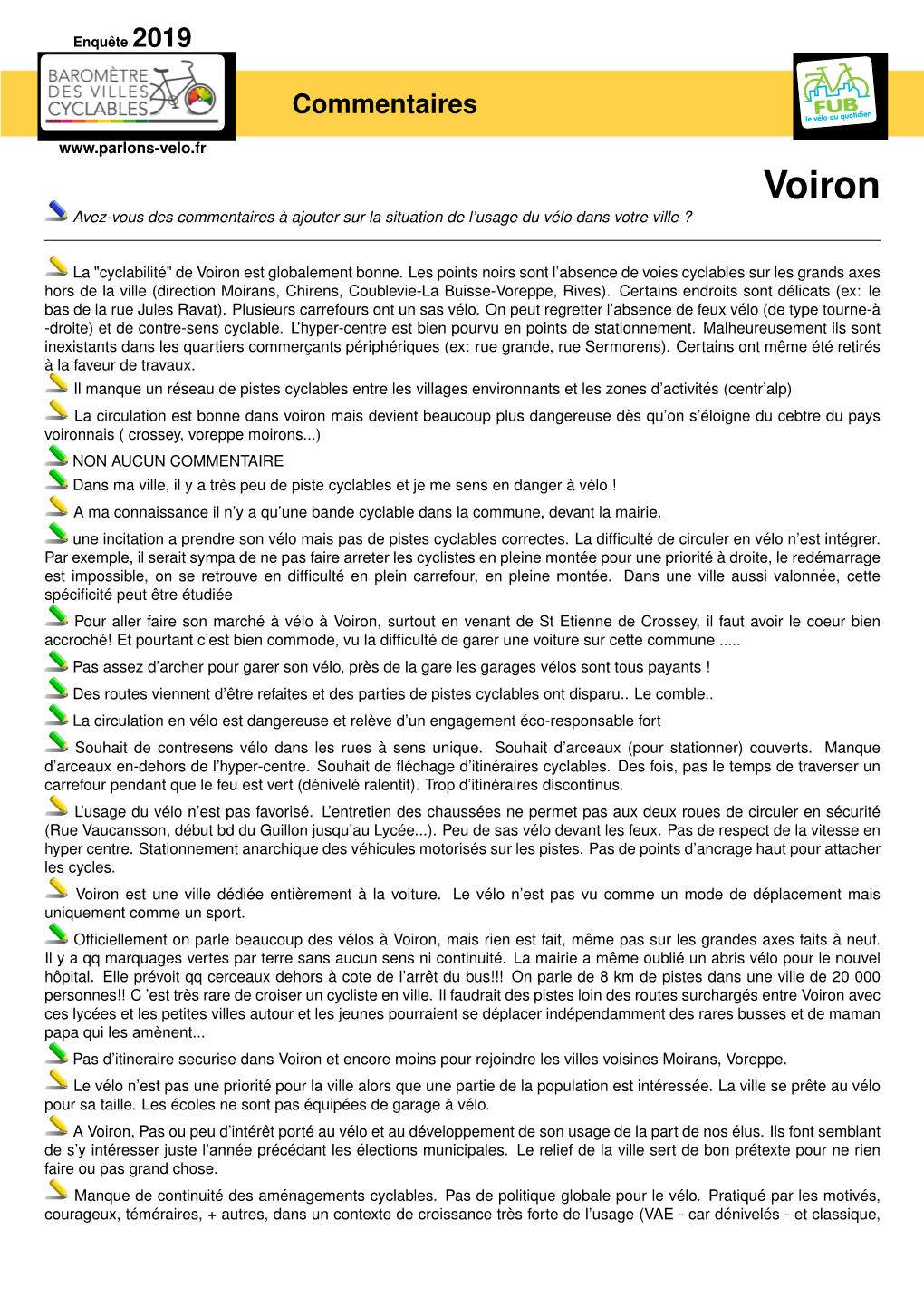 Voiron Avez-Vous Des Commentaires À Ajouter Sur La Situation De L’Usage Du Vélo Dans Votre Ville ?