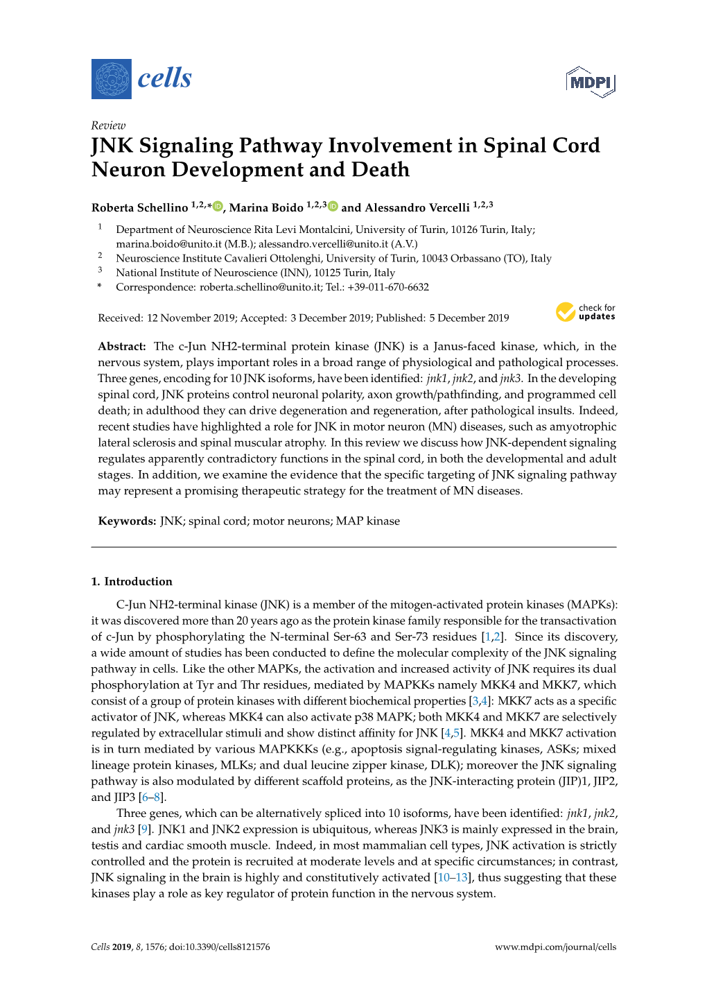 JNK Signaling Pathway Involvement in Spinal Cord Neuron Development and Death