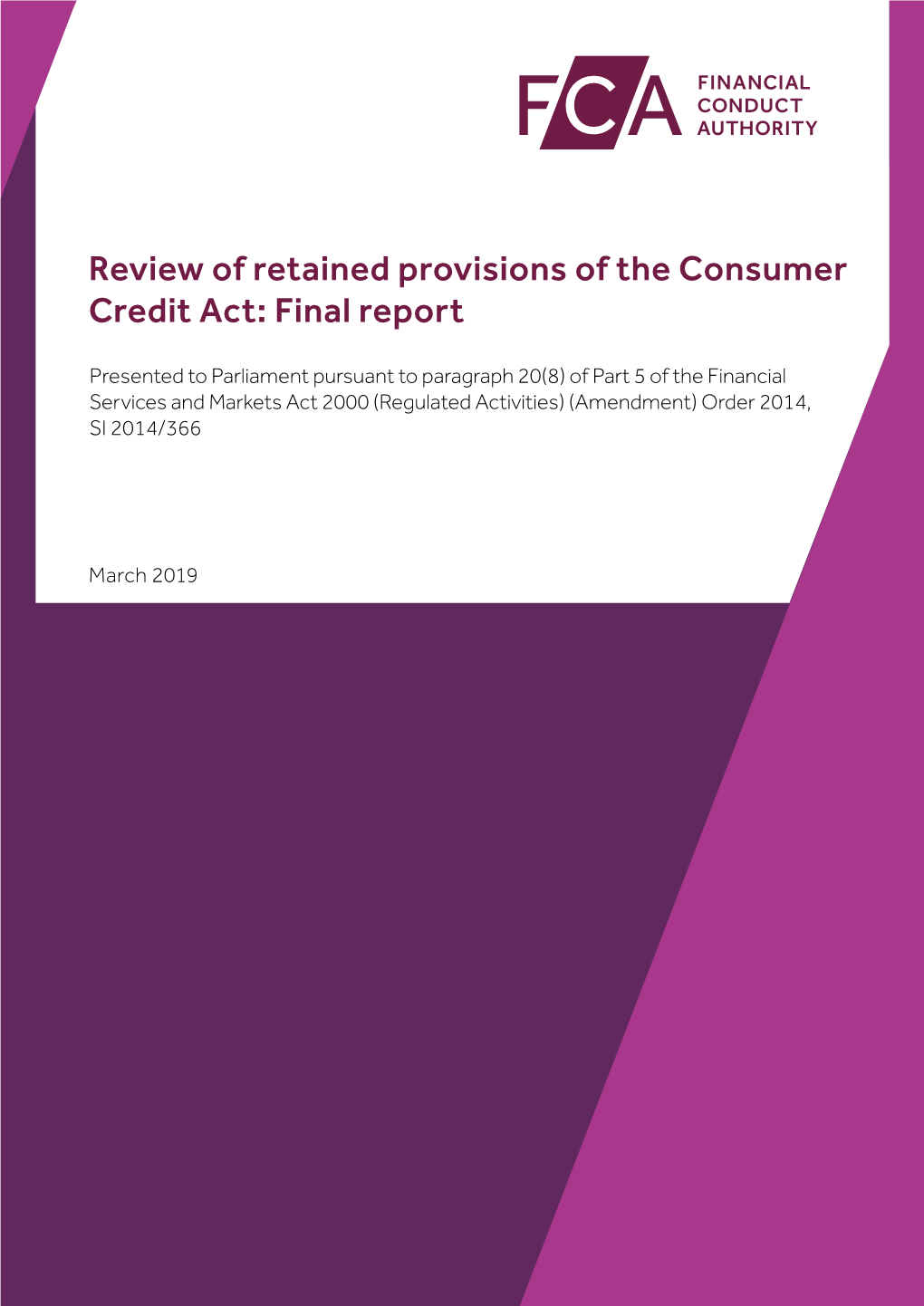 Review of Retained Provisions of the Consumer Credit Act: Final Report
