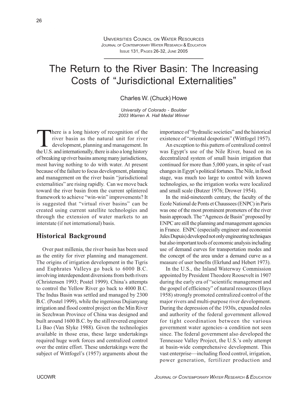 The Return to the River Basin: the Increasing Costs of “Jurisdictional Externalities”