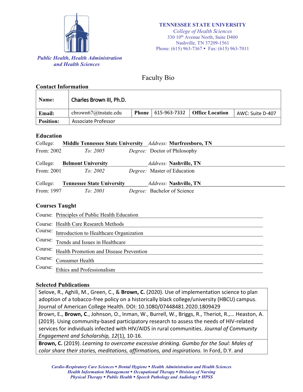 Faculty Bio Contact Information