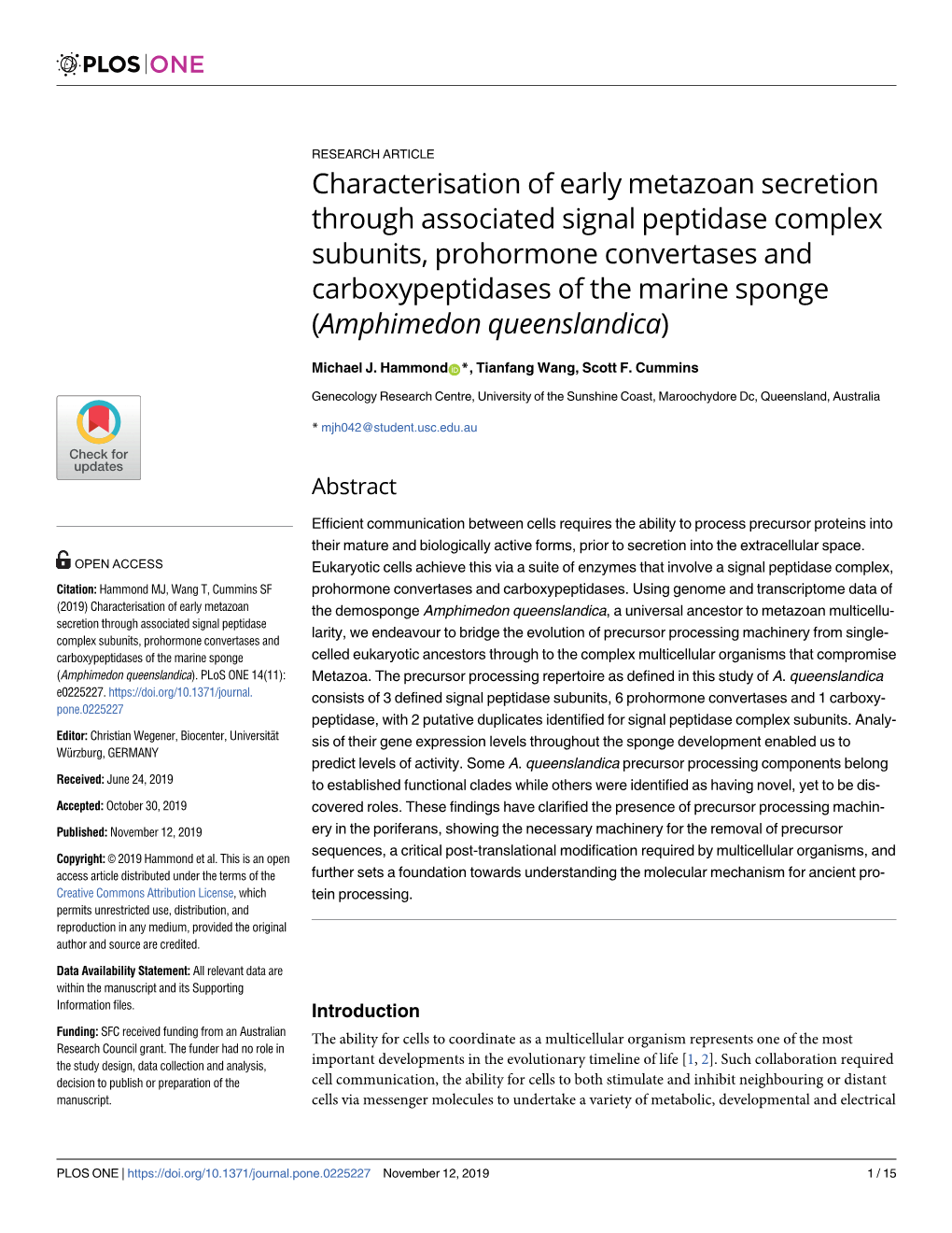 Characterisation of Early Metazoan Secretion Through Associated Signal