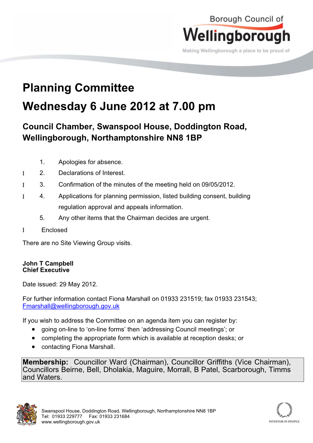 Planning Committee Wednesday 6 June 2012 at 7.00 Pm