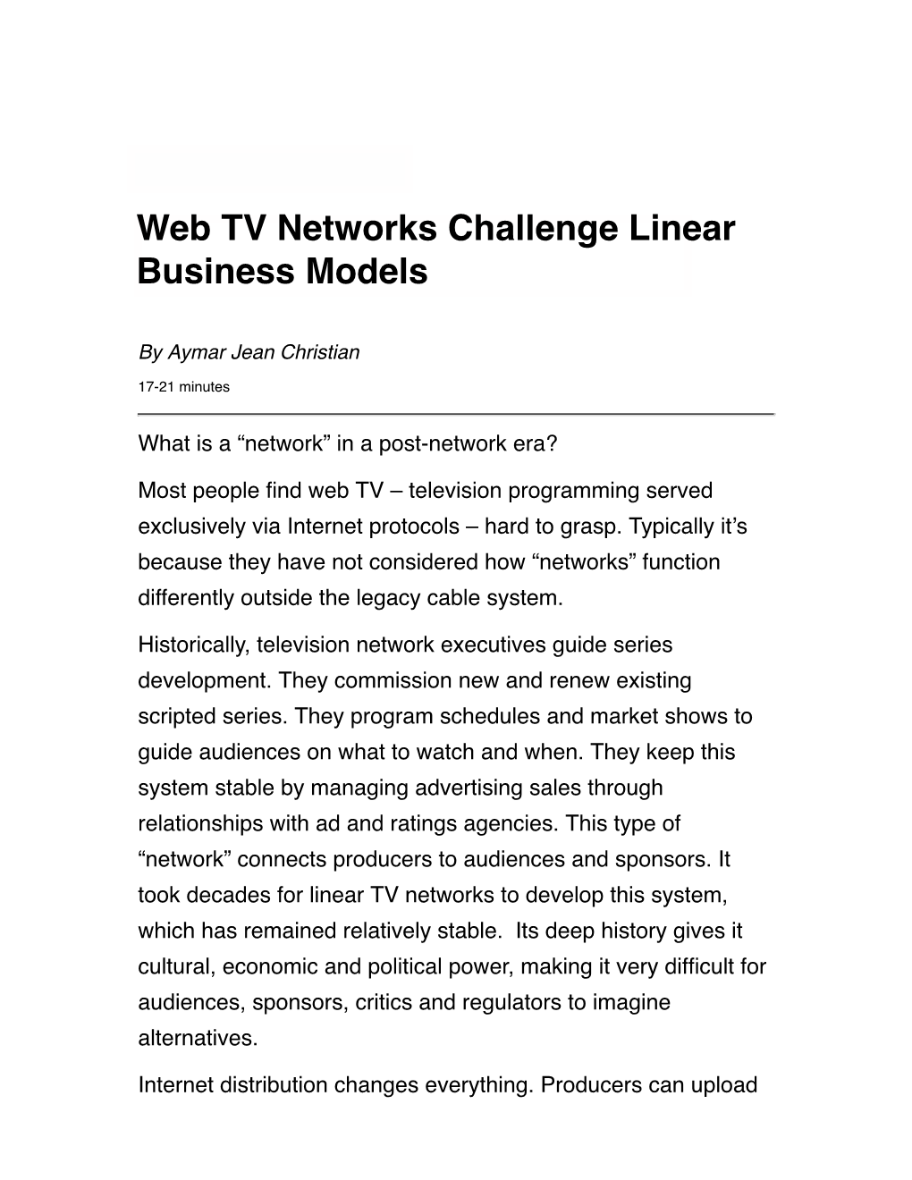 Web TV Networks Challenge Linear Business