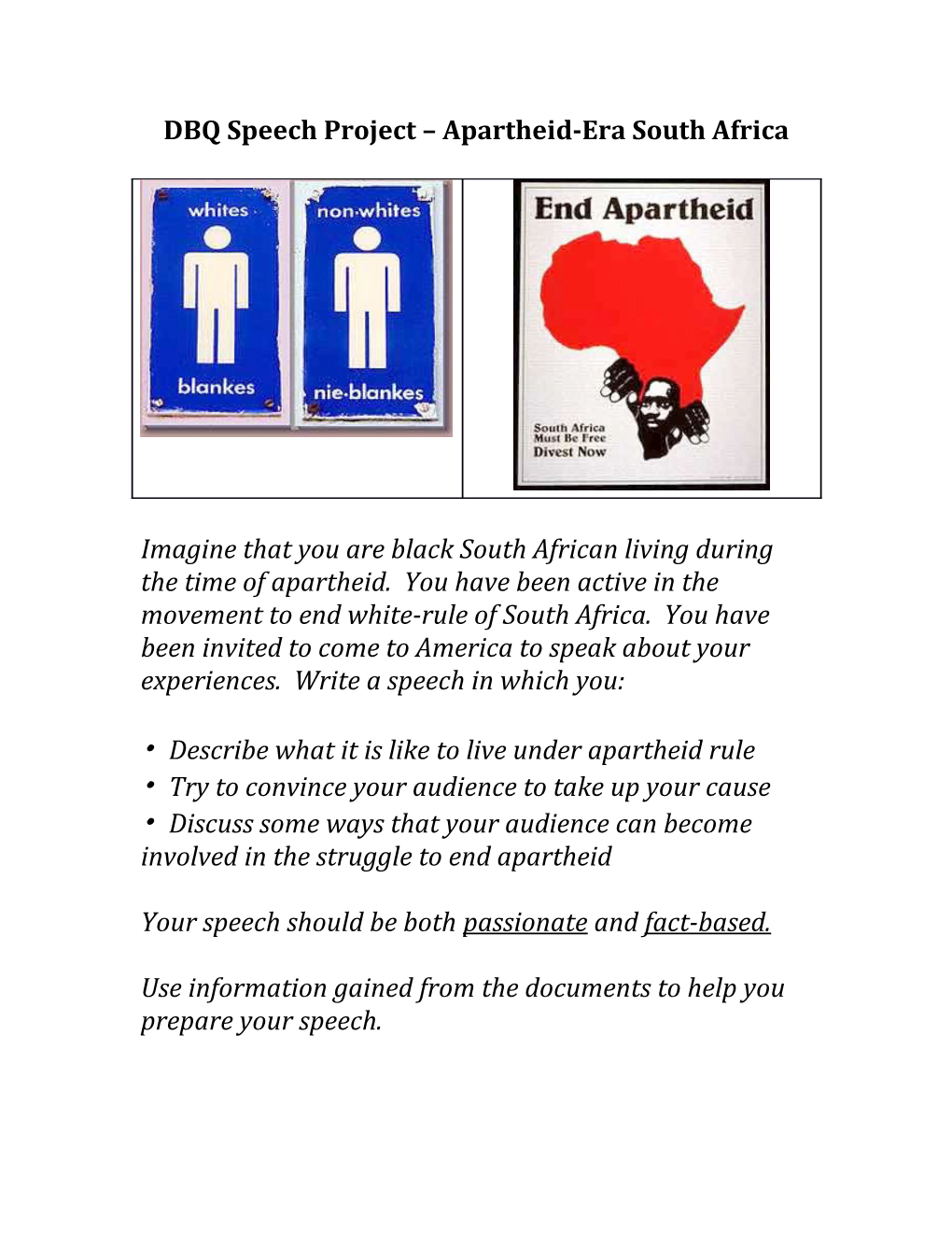 DBQ Speech Project Apartheid-Era South Africa