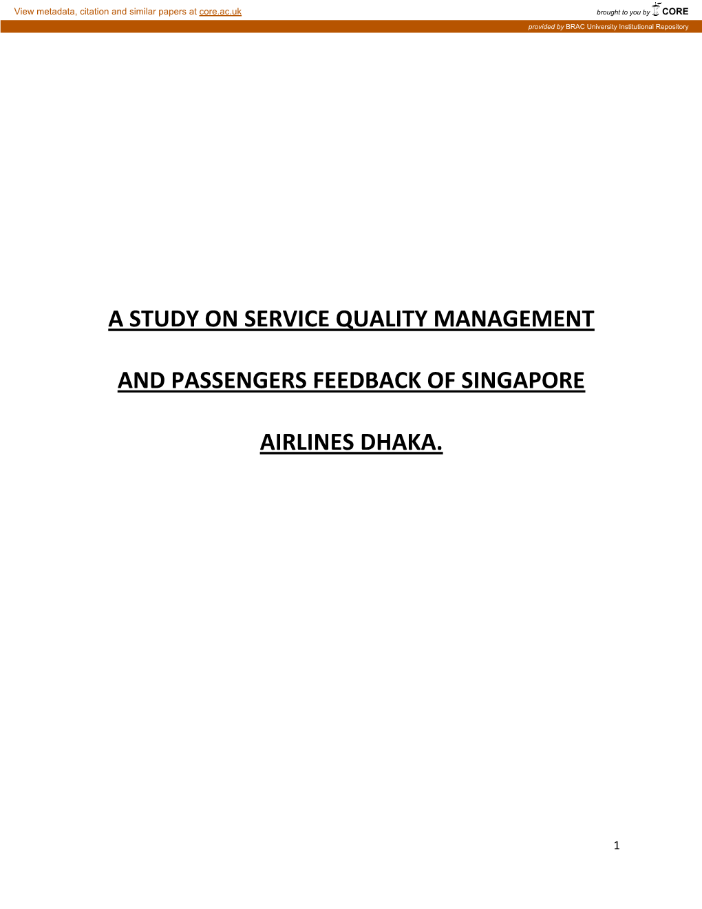 A Study on Service Quality Management And