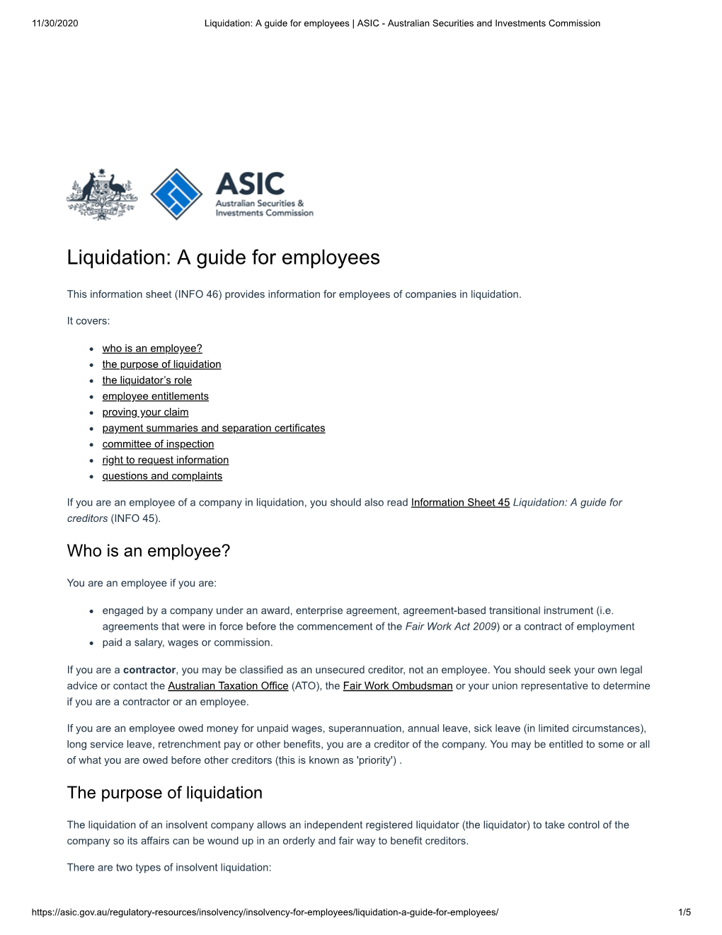 Liquidation Asics Guide for Employees INFO 46