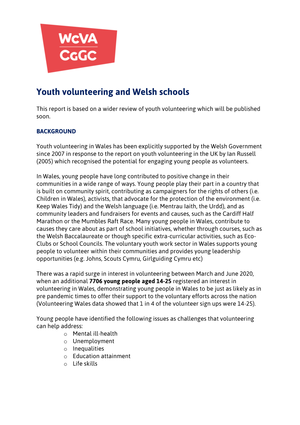 Youth Volunteering and Welsh Schools