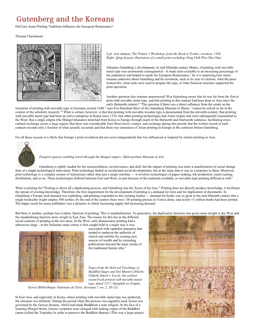 Did East Asian Printing Traditions Influence the European Renaissance?