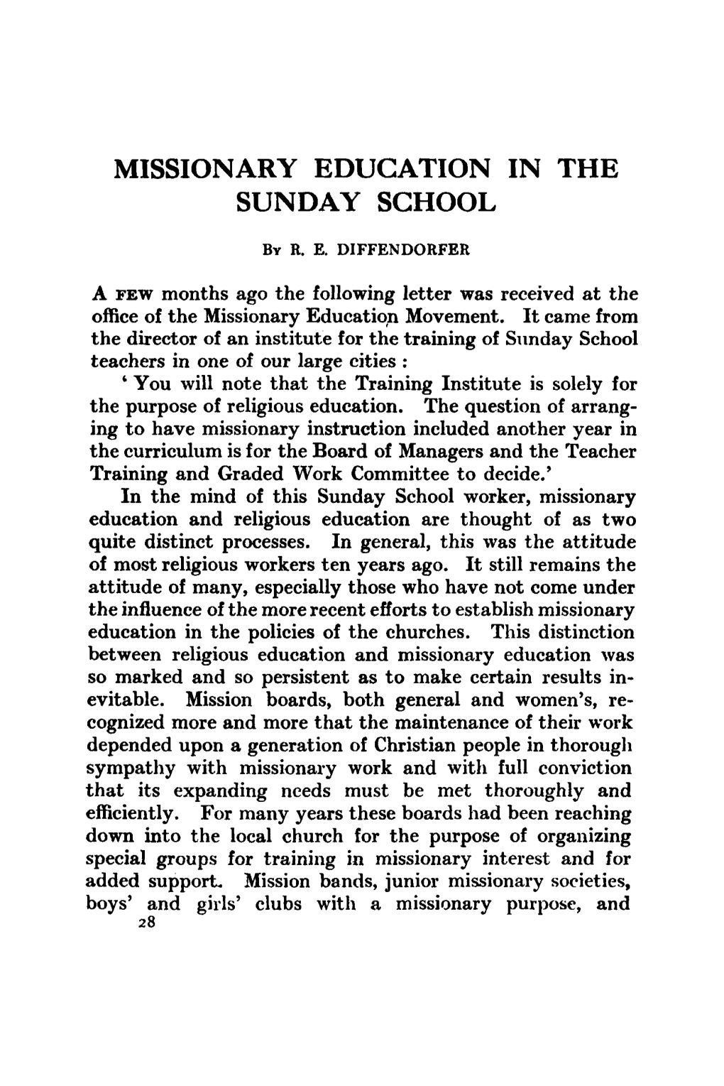 Missionary Education in the Sunday School