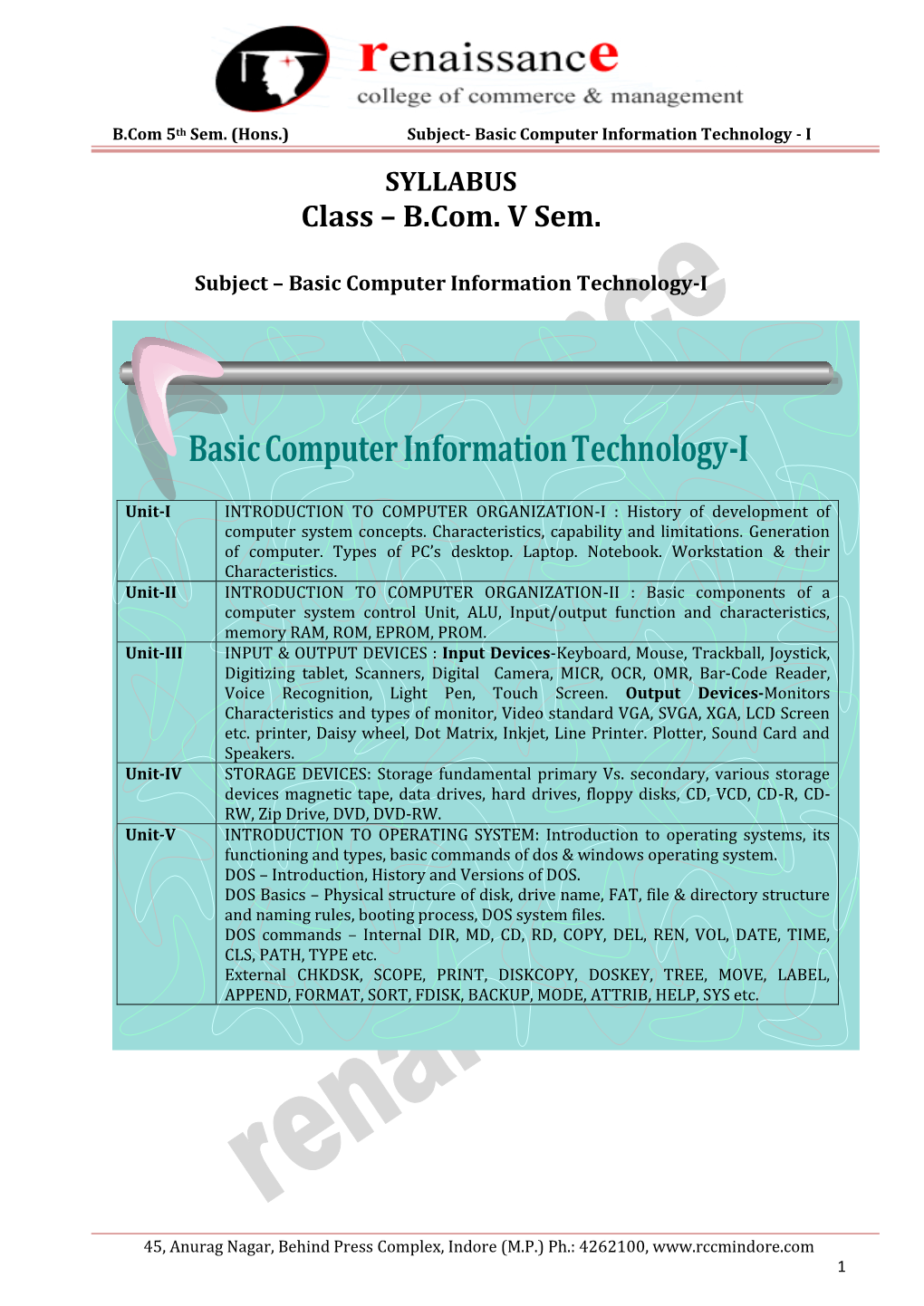 Basic Computer Information Technology-I